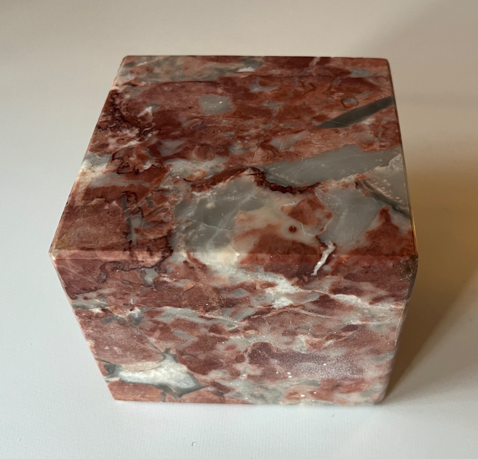 Mid-Century Modern MCM Pink Gray Solid Specimen Marble Display Stand Brick Cube