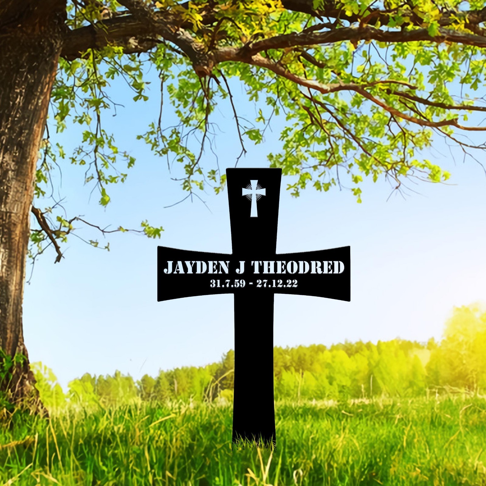 Custom Cross Memorial Metal Stake, Personalized Sympathy Garden Gift