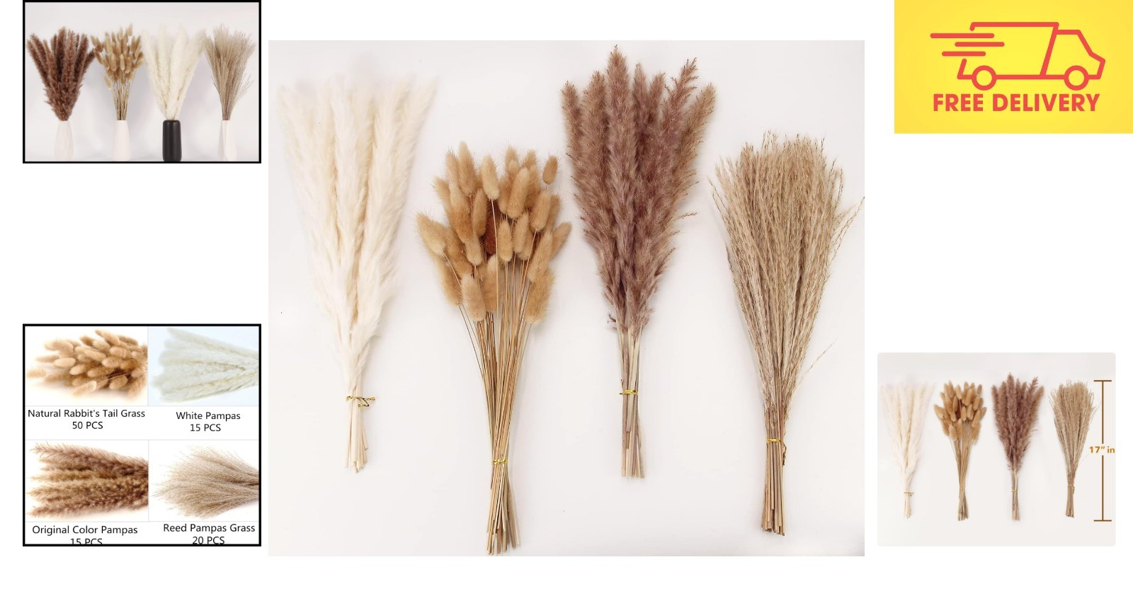 Versatile 100-Stem Dried Pampas Grass Arrangement – Perfect for Events & Decor