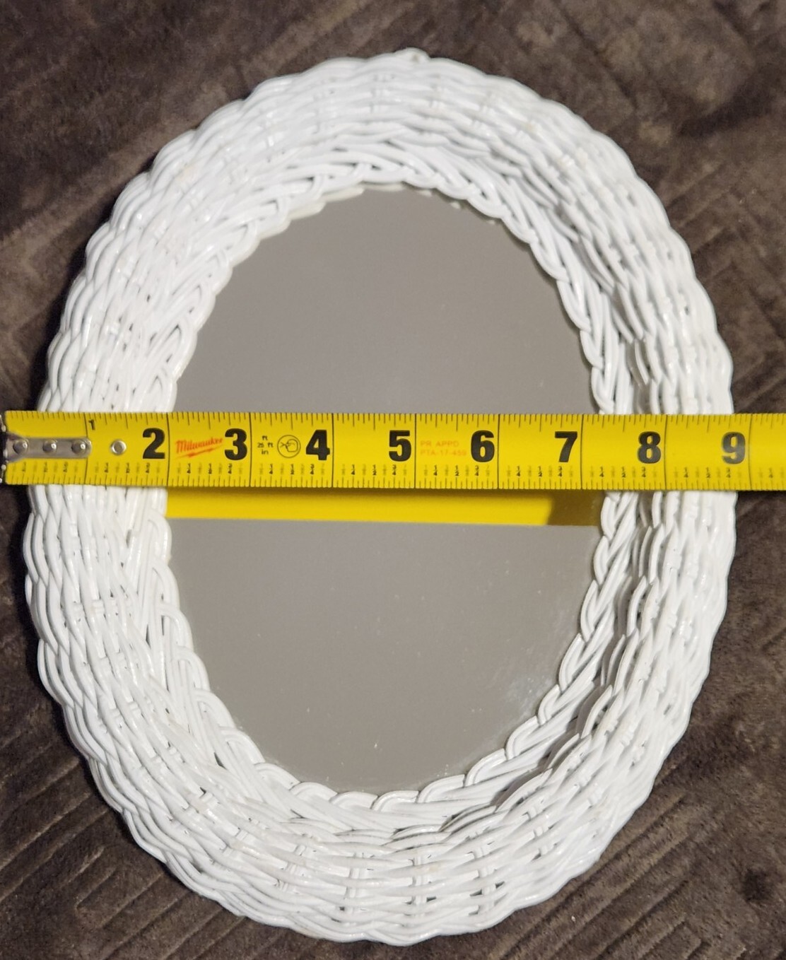 Vintage White Wicker Mirror Cottagecore Shabby Accent Wall Victorian 11″ x 9″