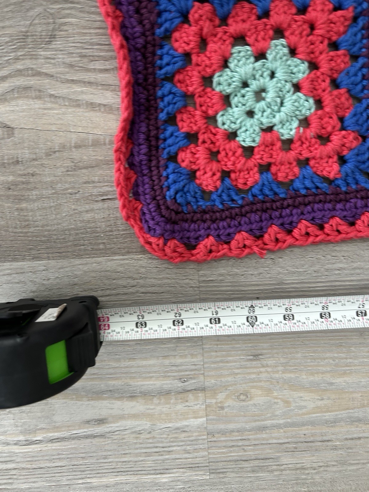 Vintage 48” x 62” Crochet Granny Square Colorful Afghan. 48 large squares
