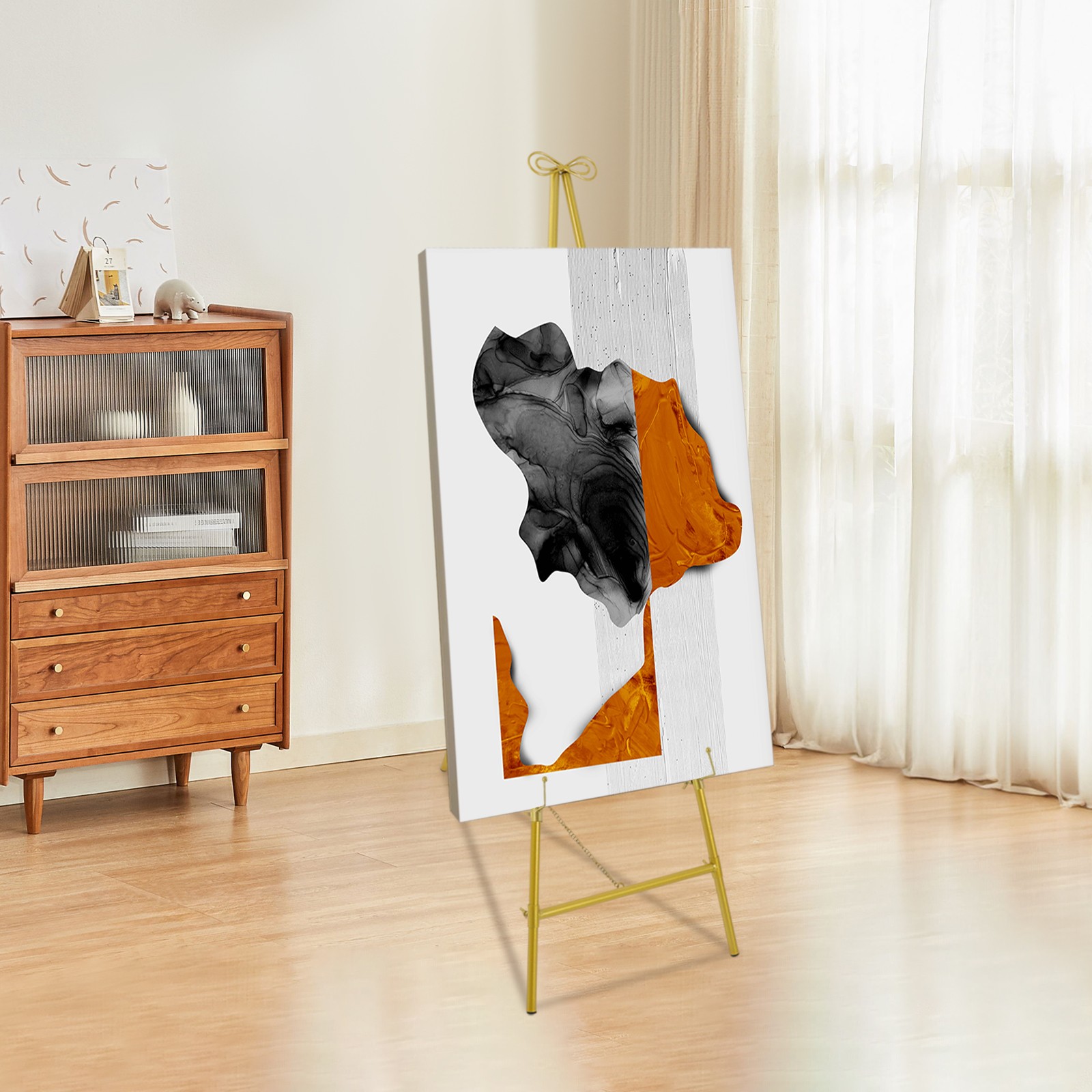 Gold Large Adjustable Floor Standing Easel for Wedding Display Metal Stand