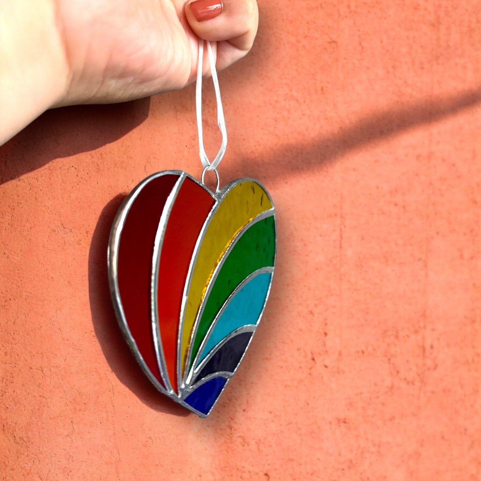 NEW Rainbow Multicolor Heart Stained Glass Suncatcher Decoration Art Handmade