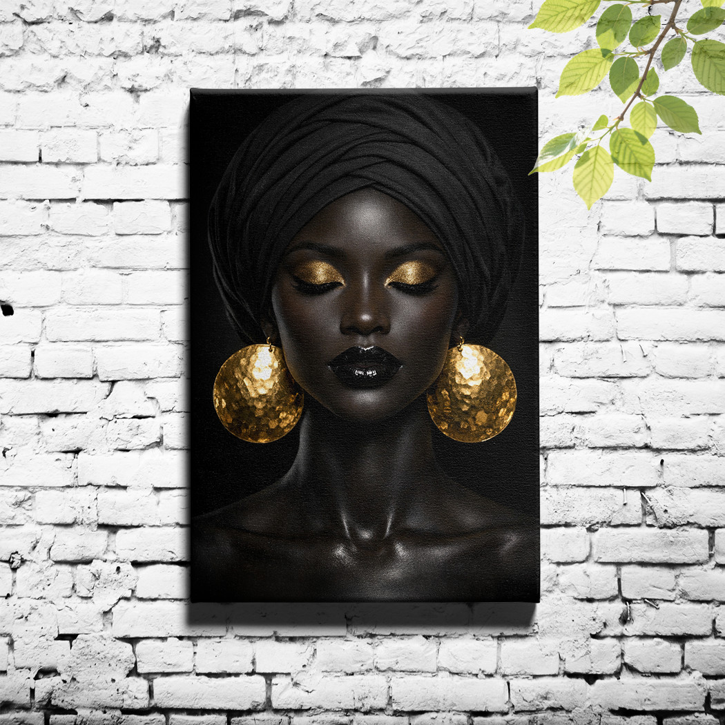 Gold and Black African Woman Portrait Canvas Painting Wall Art