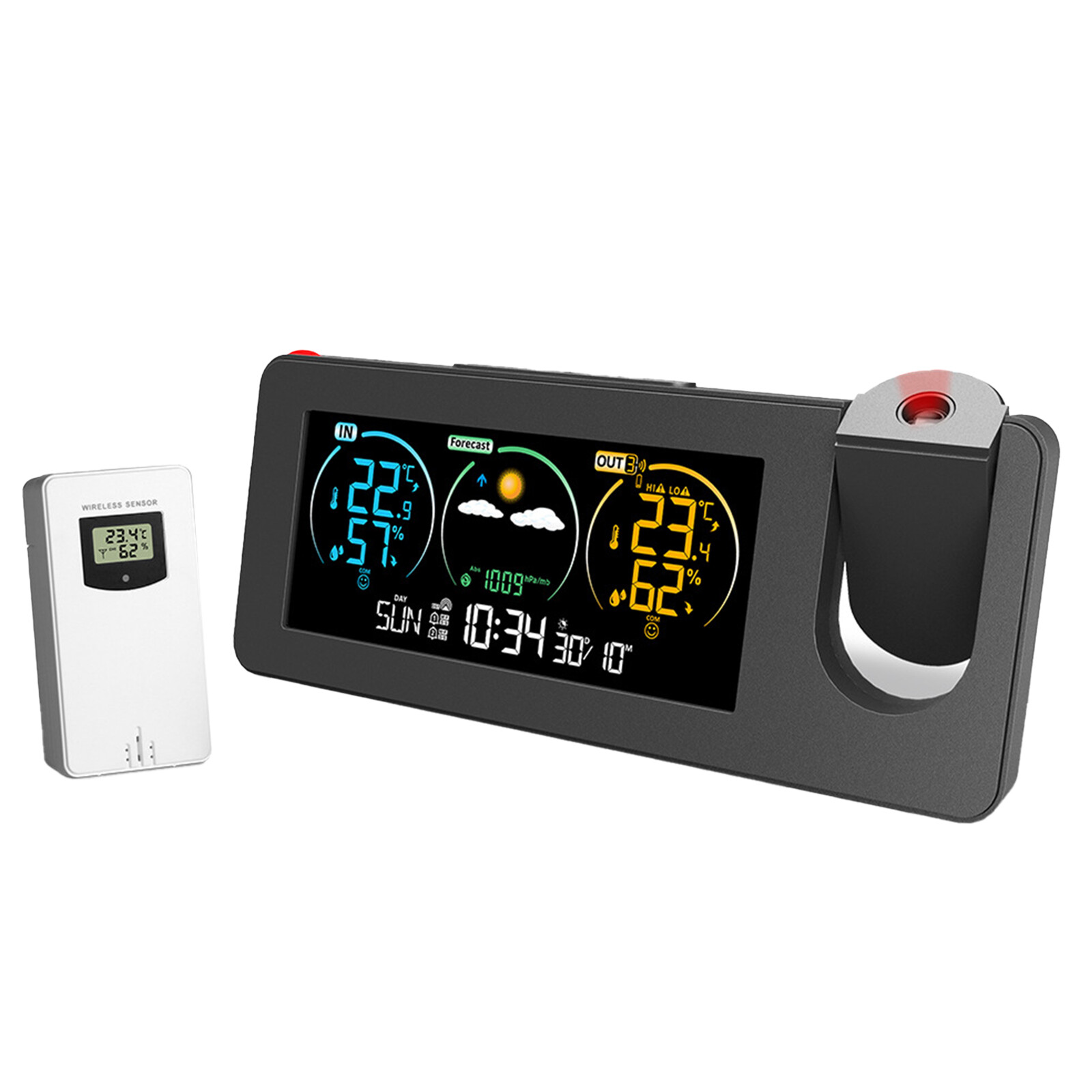 Electronic Projection Alarm Clock Projector Radio-controlled Time Snooze Weather