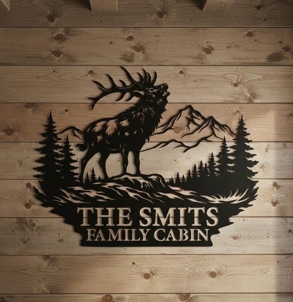 Custom Elk Metal Sign Personalized Address Wall Art Cabin Outdoor Name Decor