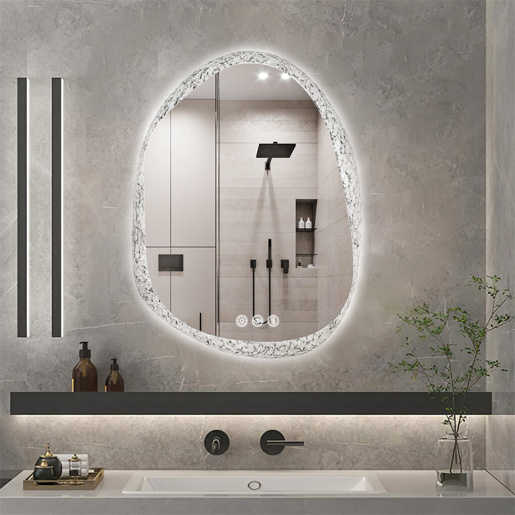 Irregular Wall LED Mirror Clear-crystal Glass Frame Vanity Mirror with Backlit