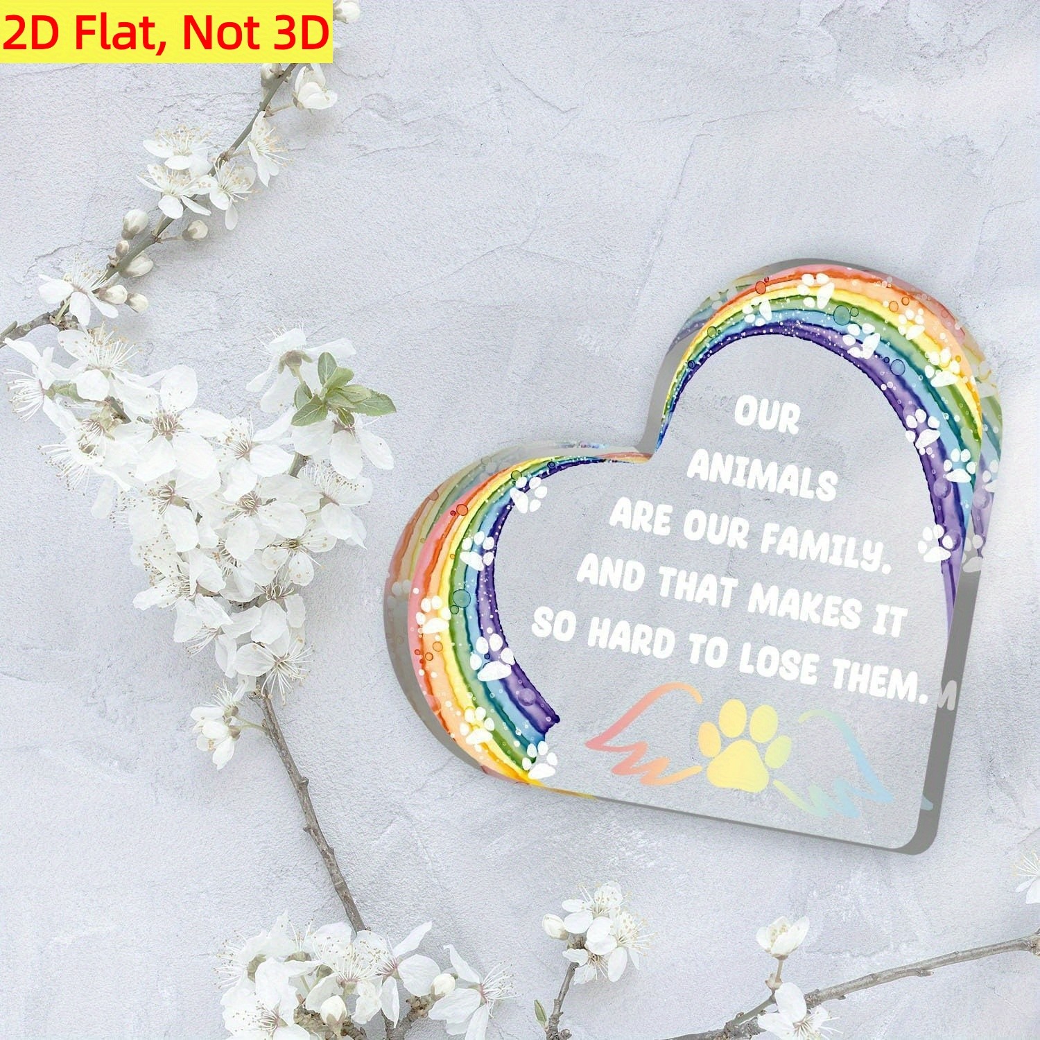 Rainbow & Paw Print Heart Plaque Pet Loss Memorial Gift Family Desktop Decor
