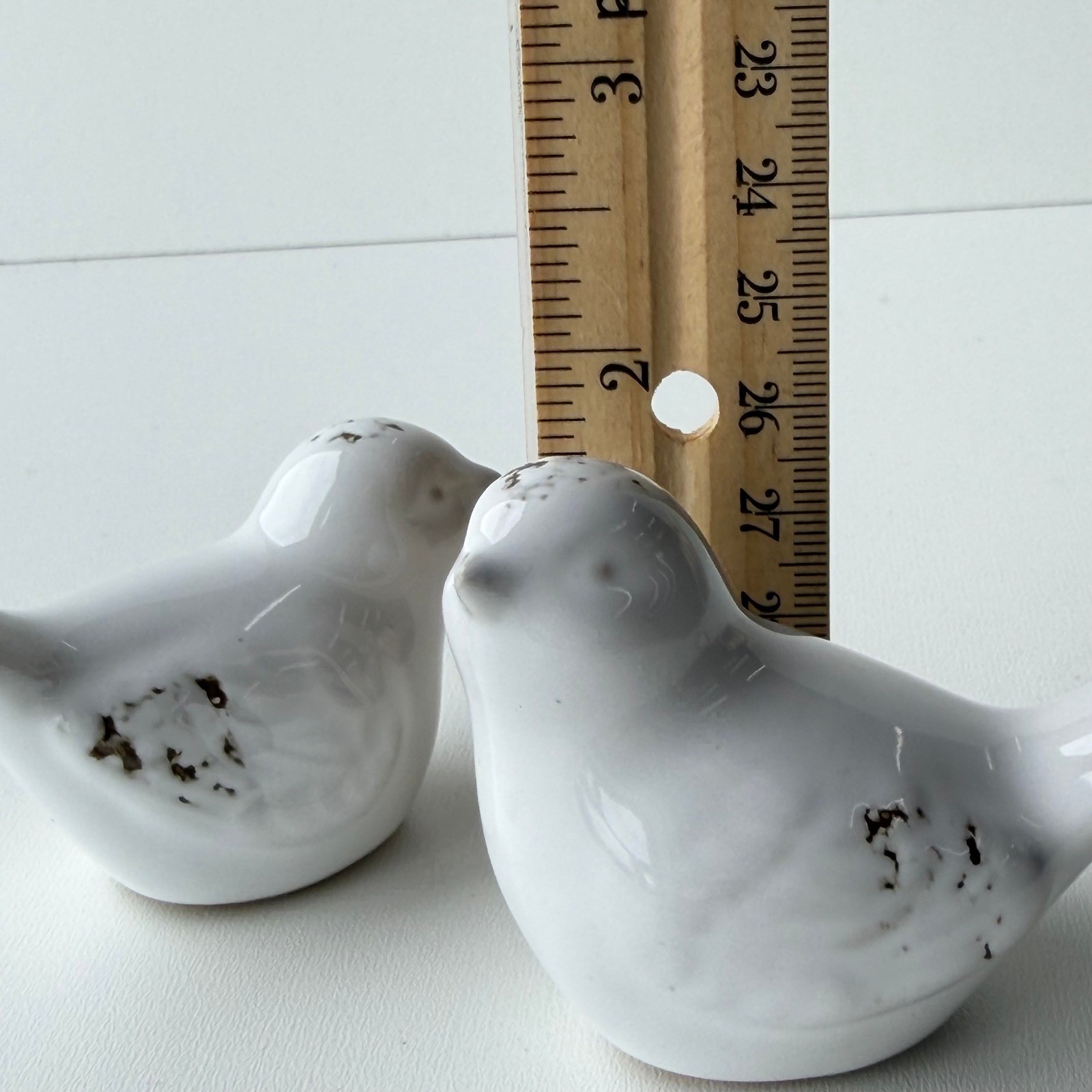 Vintage Ceramic Bird Figurines Set of 2 White Rustic Farmhouse Art Deco Cottage