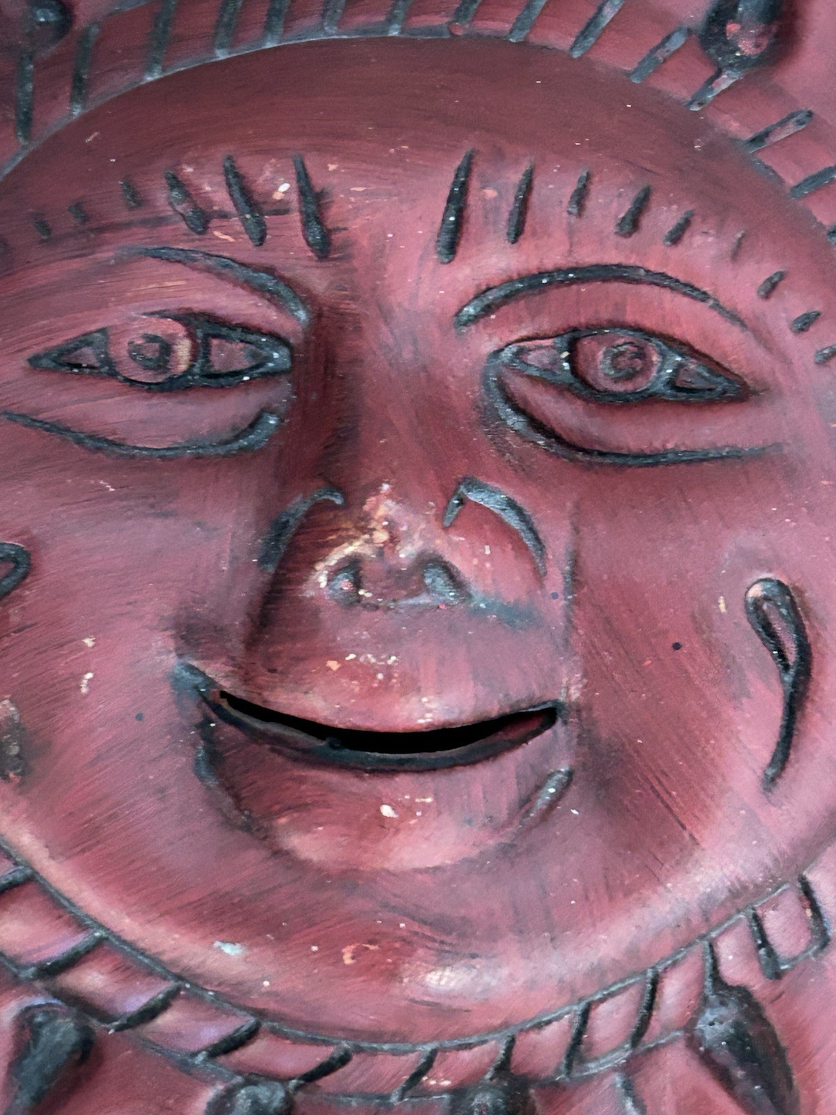 Vintage Terra Cotta 8” Sun Face 3D Art Pottery Hanging Wall Art Indoor/Outdoor