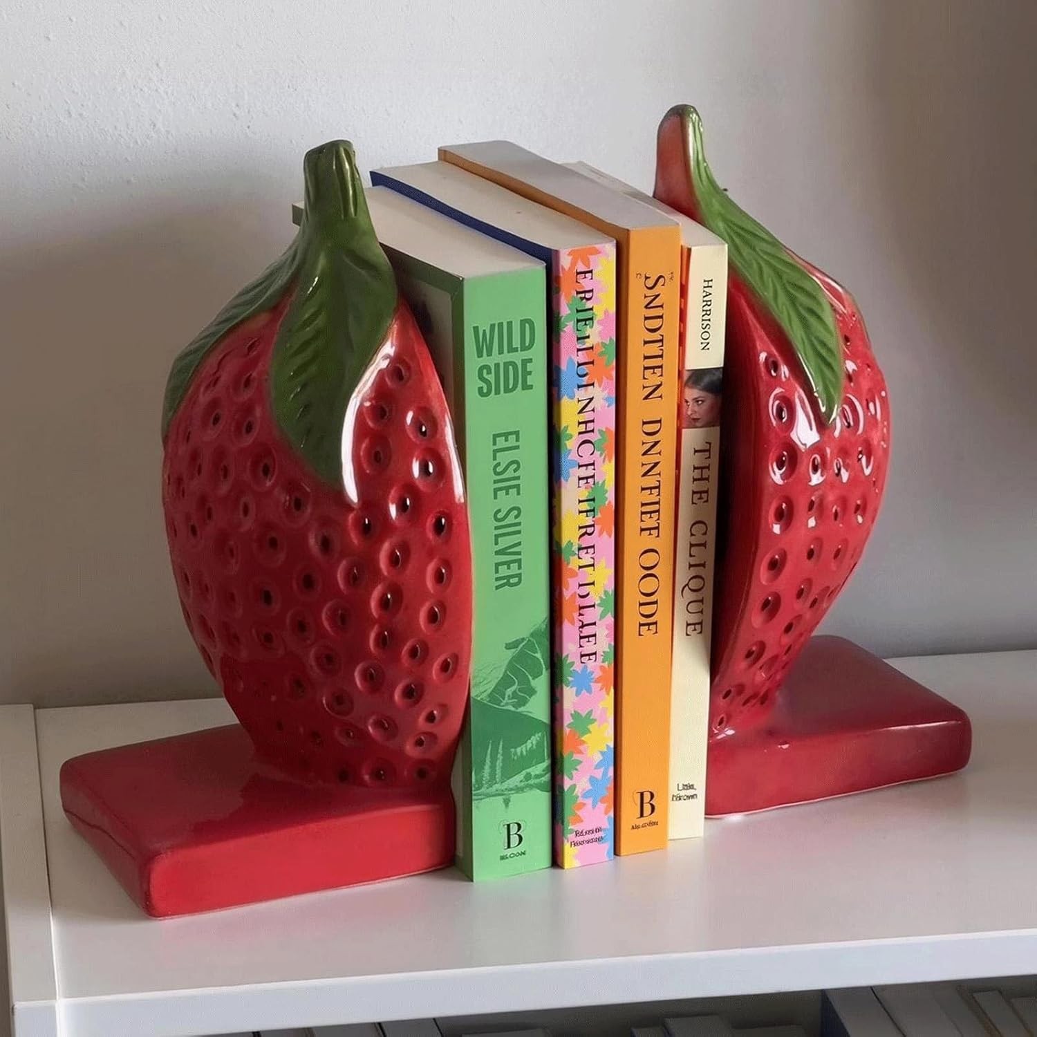 Strawberry Decorative Bookends, Resin Book Ends for Shelves with Cute Aesthet…