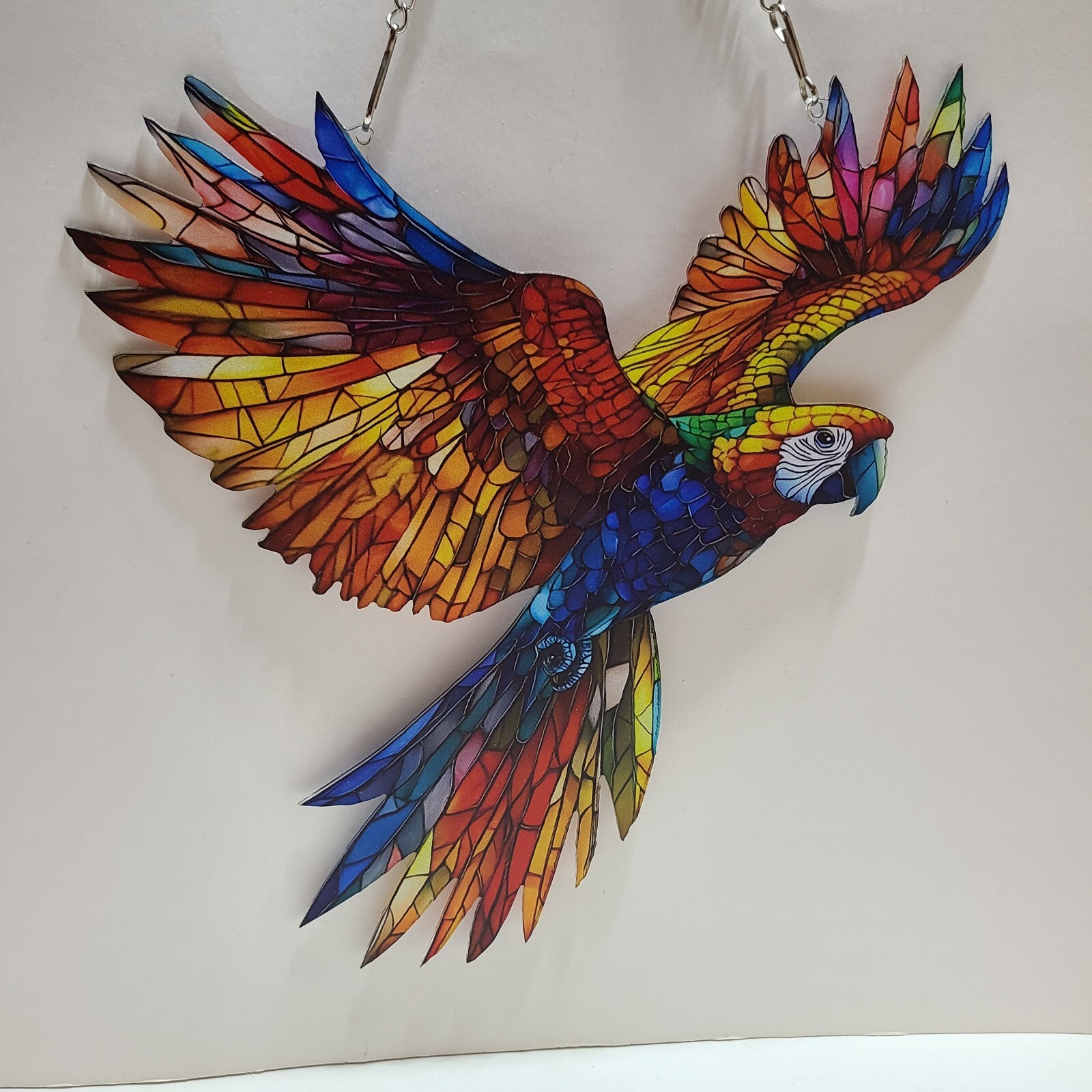 MultiColor Acrylic Exotic Tropical Parrot Sun catcher 9″ w X 9″ h Inches w/Chain