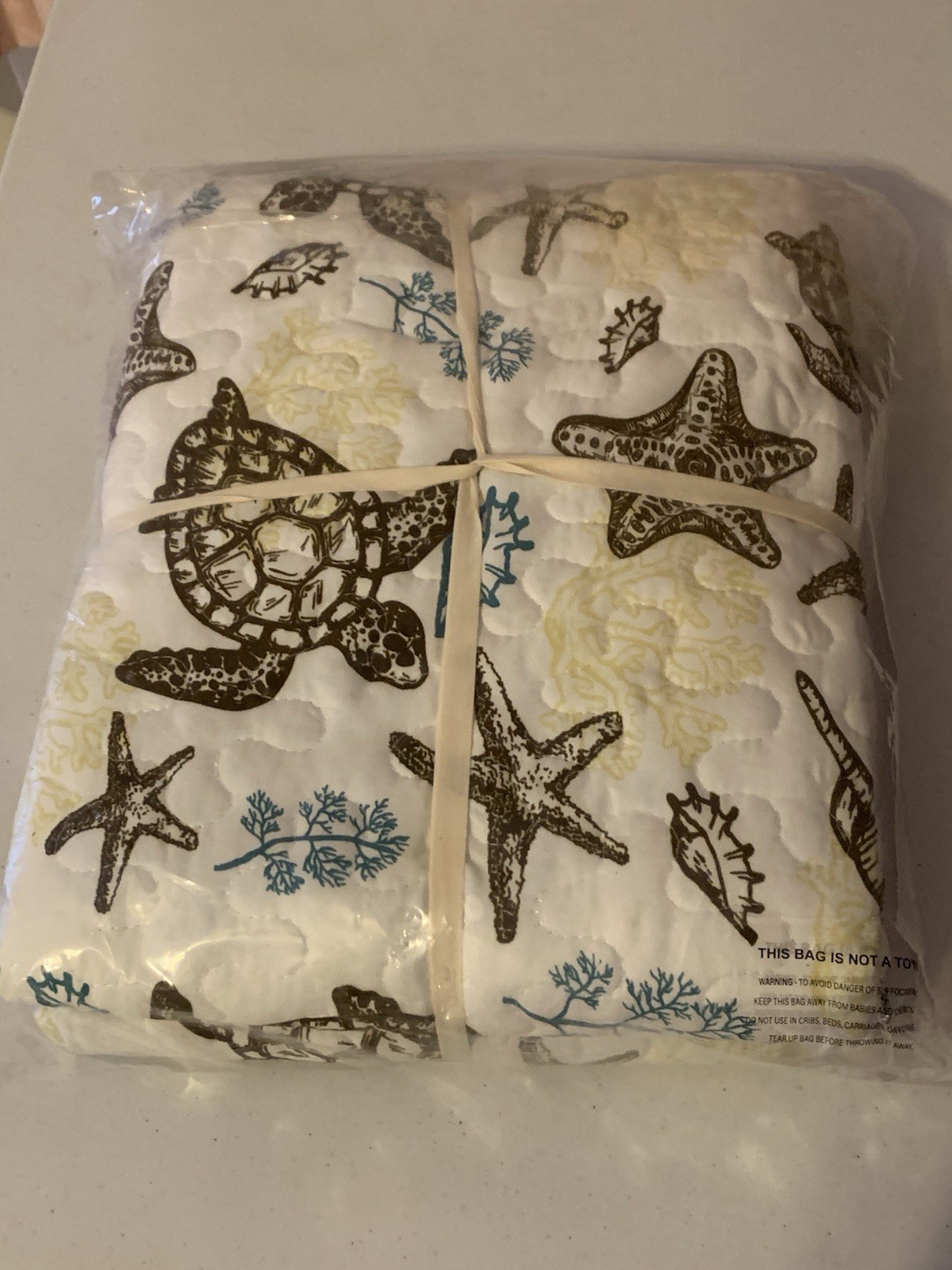 Blanket Quilted Ocean Sea Life Coastal Collection 100% Cotton Turtle 46 X 56