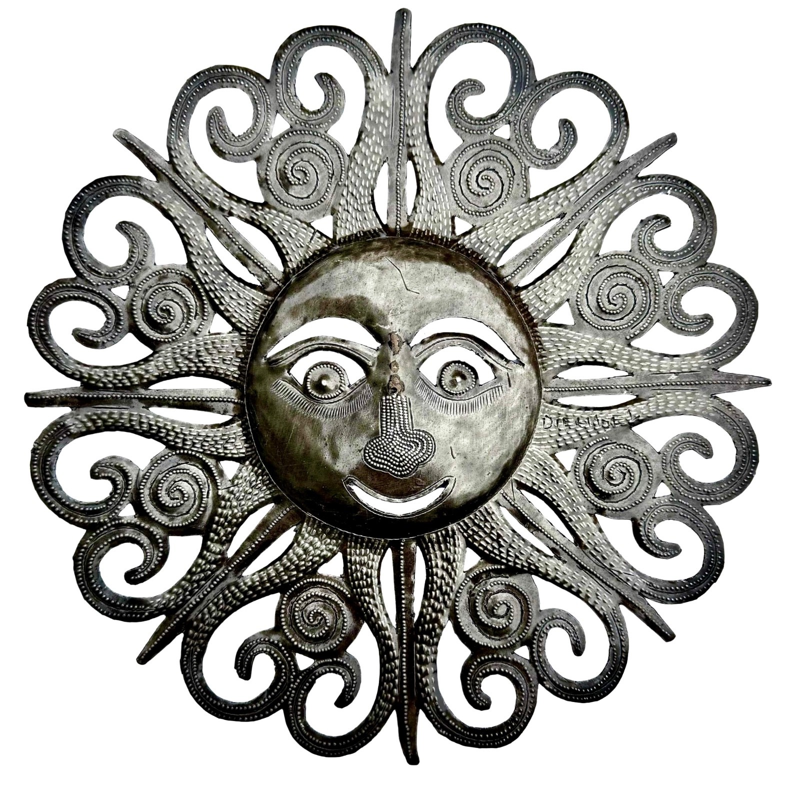 Haitian Metal Sun Face Wall Art 10×10 Hand Chiseled Recycled Steel Decor