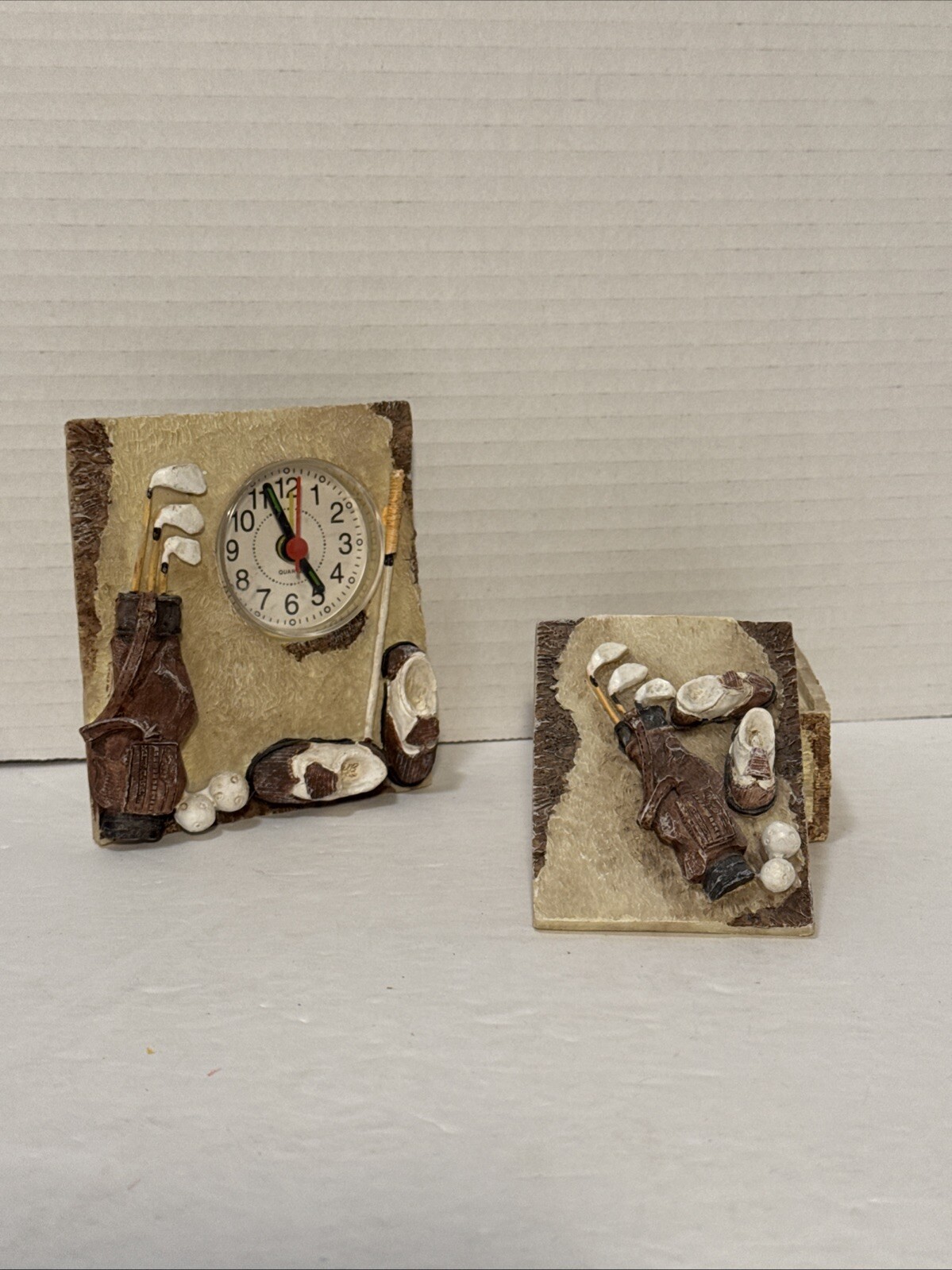 Golf Themed Decor Accessories Clock & Trinket Box Not Branded Seems To Be Resin