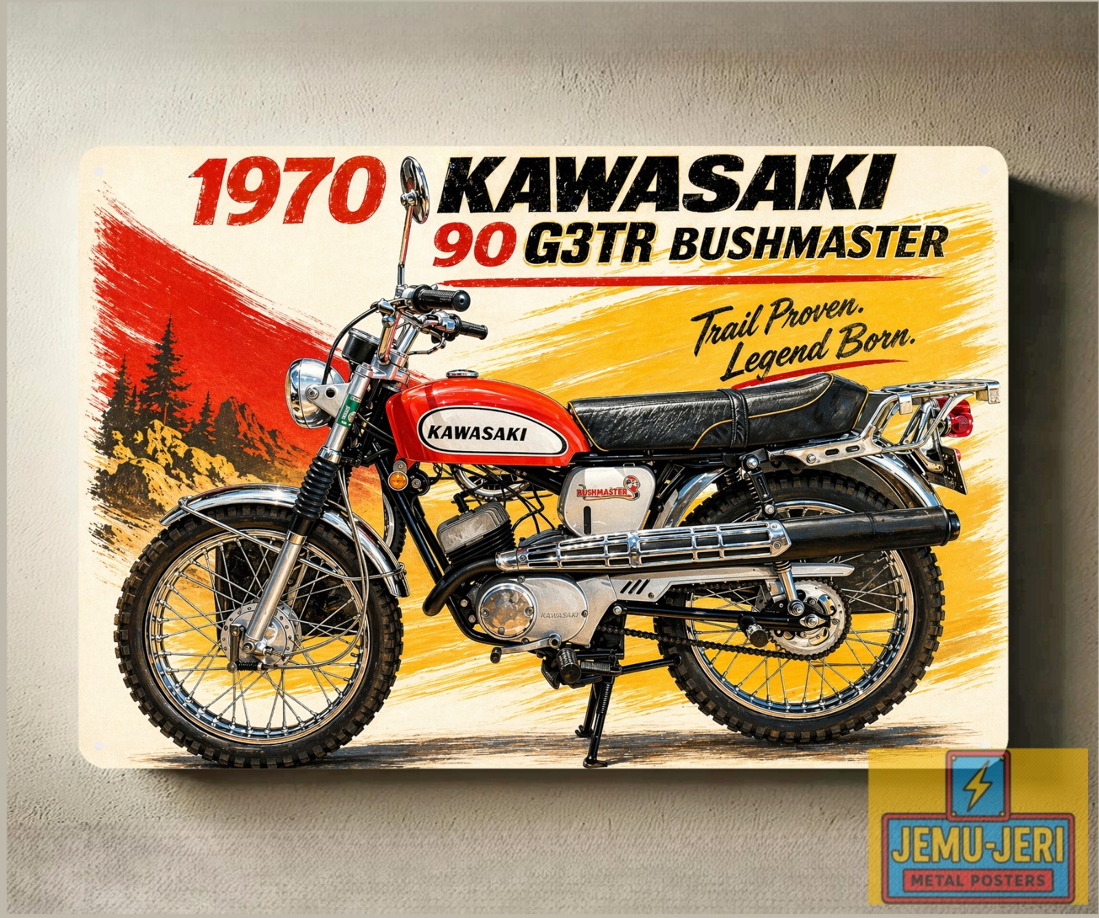 1970 Kawasaki 90 G3TR Bushmaster Motorcycle Metal Poster 30x20cm Sign