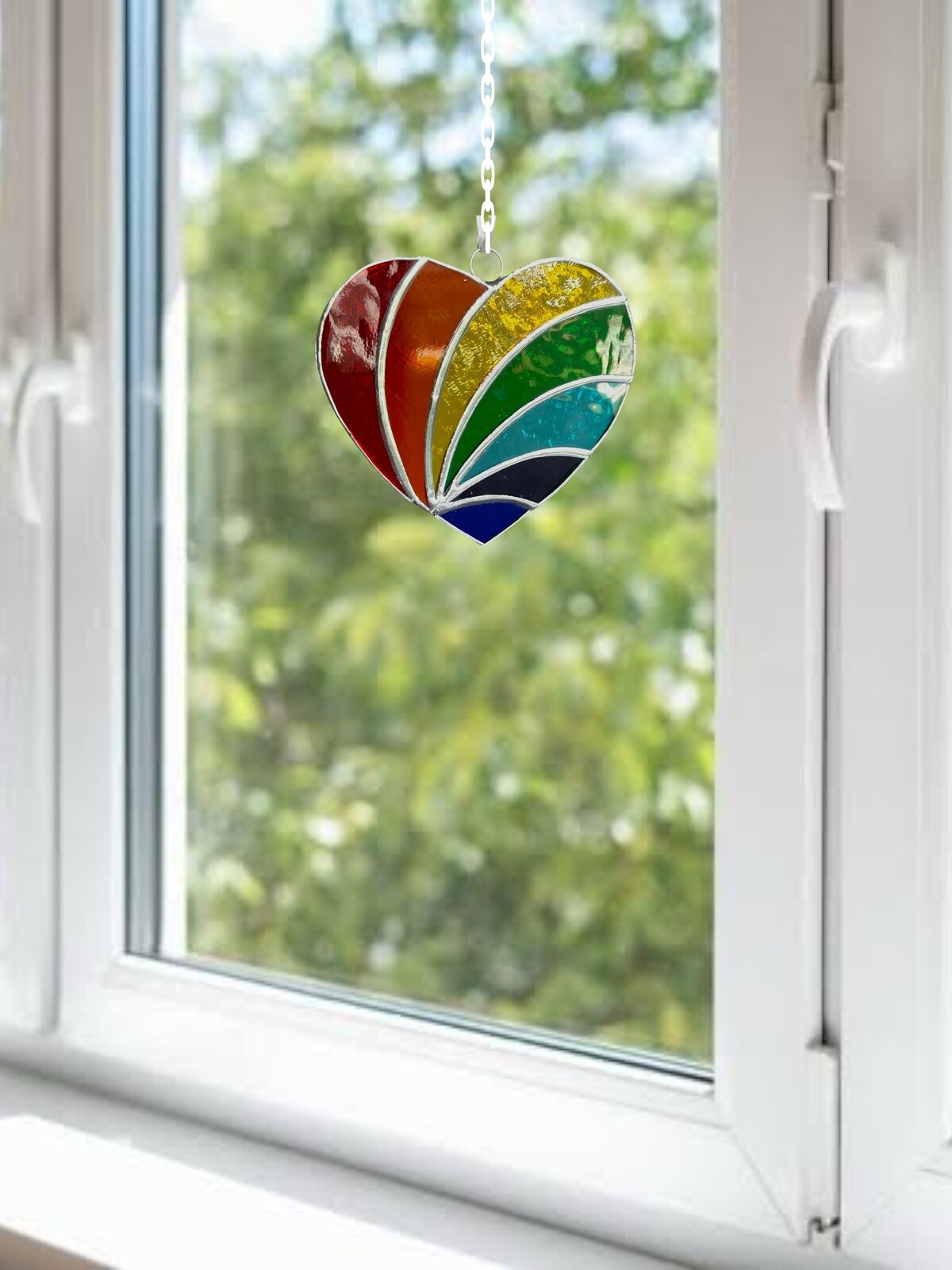 NEW Rainbow Multicolor Heart Stained Glass Suncatcher Decoration Art Handmade