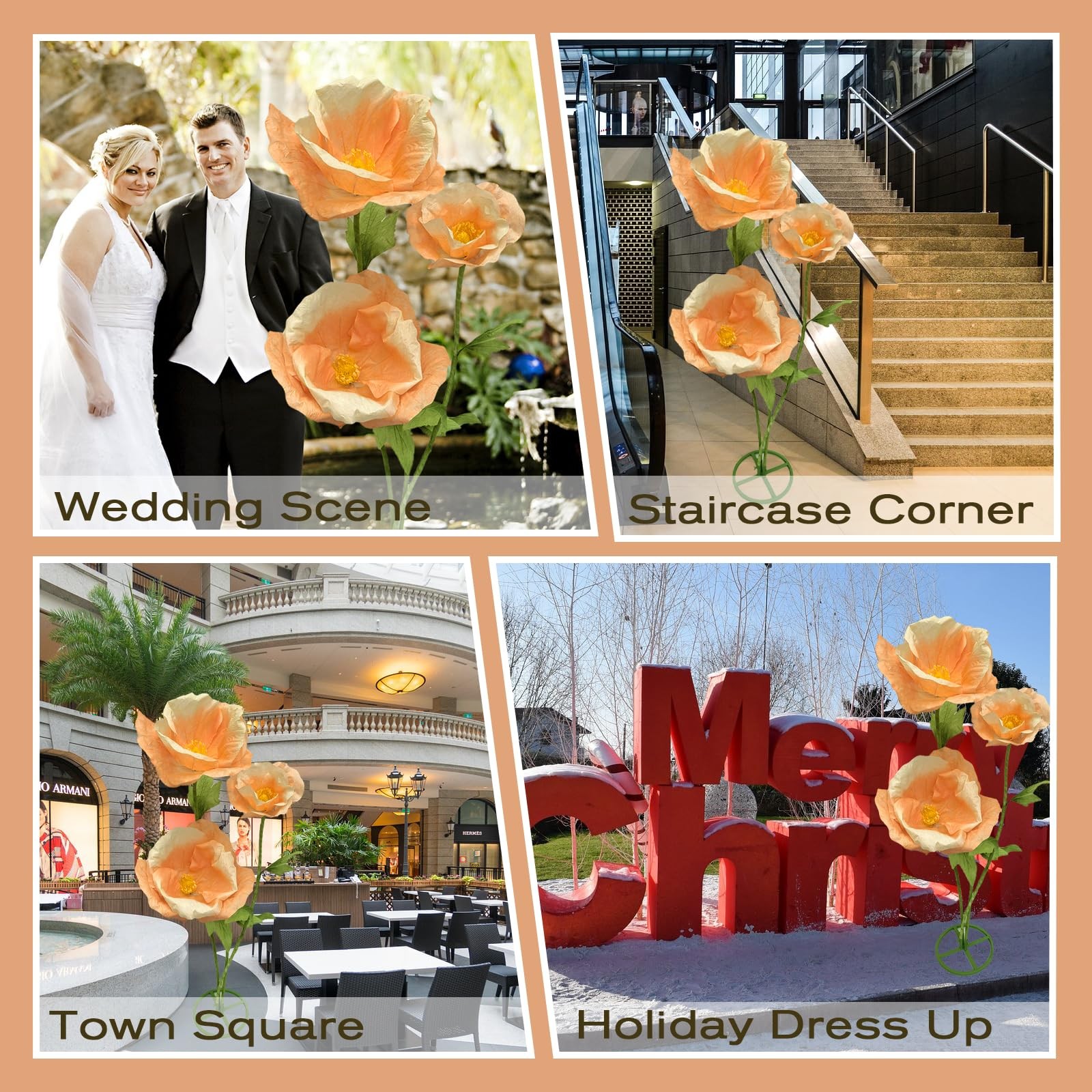 Giant 3PCS Faux Flowers Set – 80″ Waterproof Decor for Home & Events