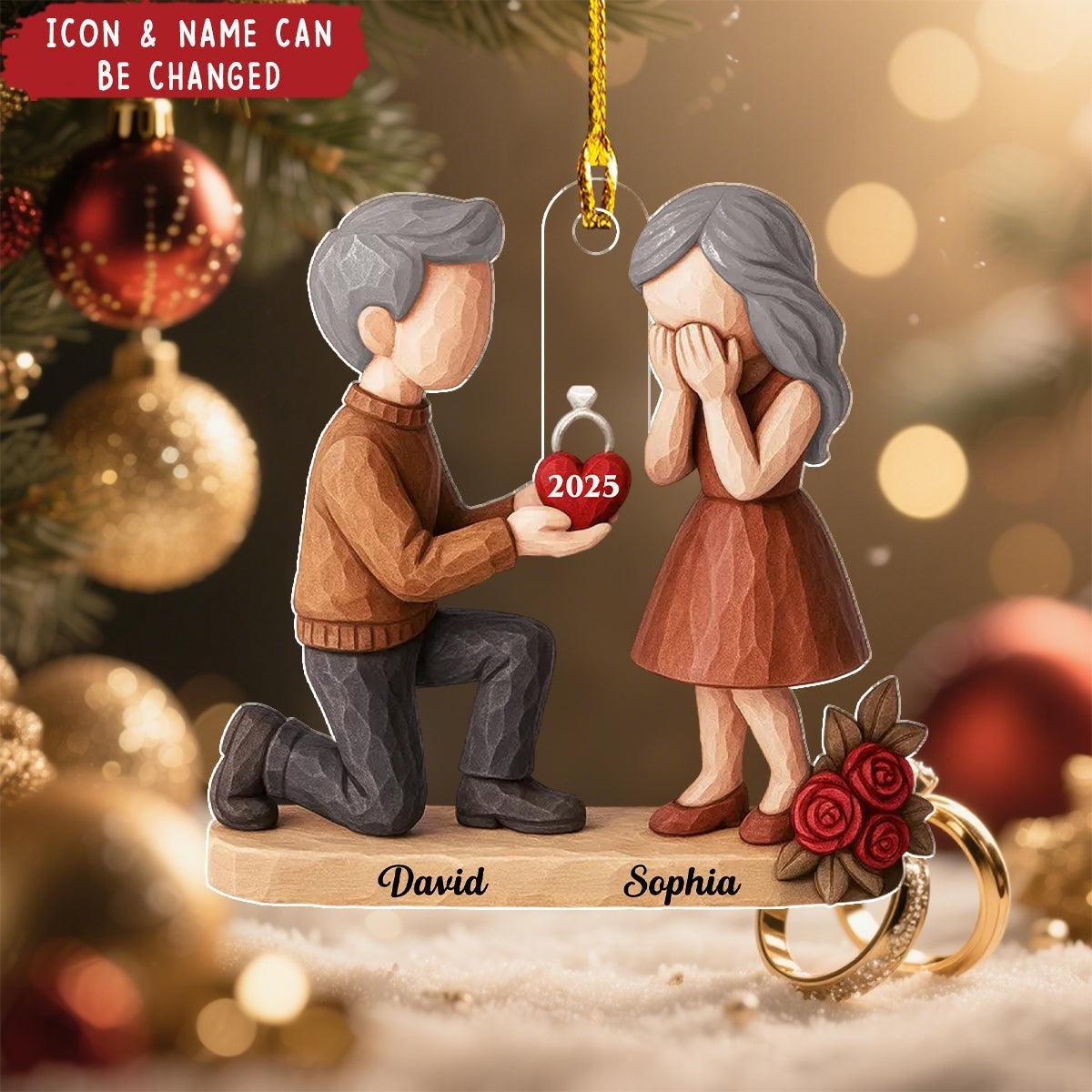 Custom “She Said Yes” Proposal Ornament – Personalized Couple Engagement Gift