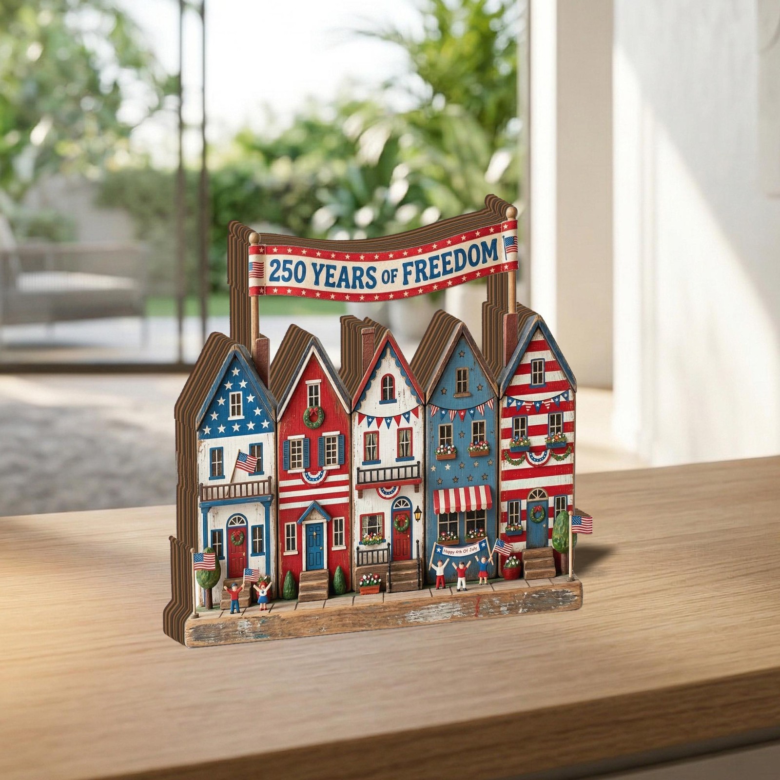 250 Years Freedom 2D FLAT Wooden Block Decor, Patriotic Village Display