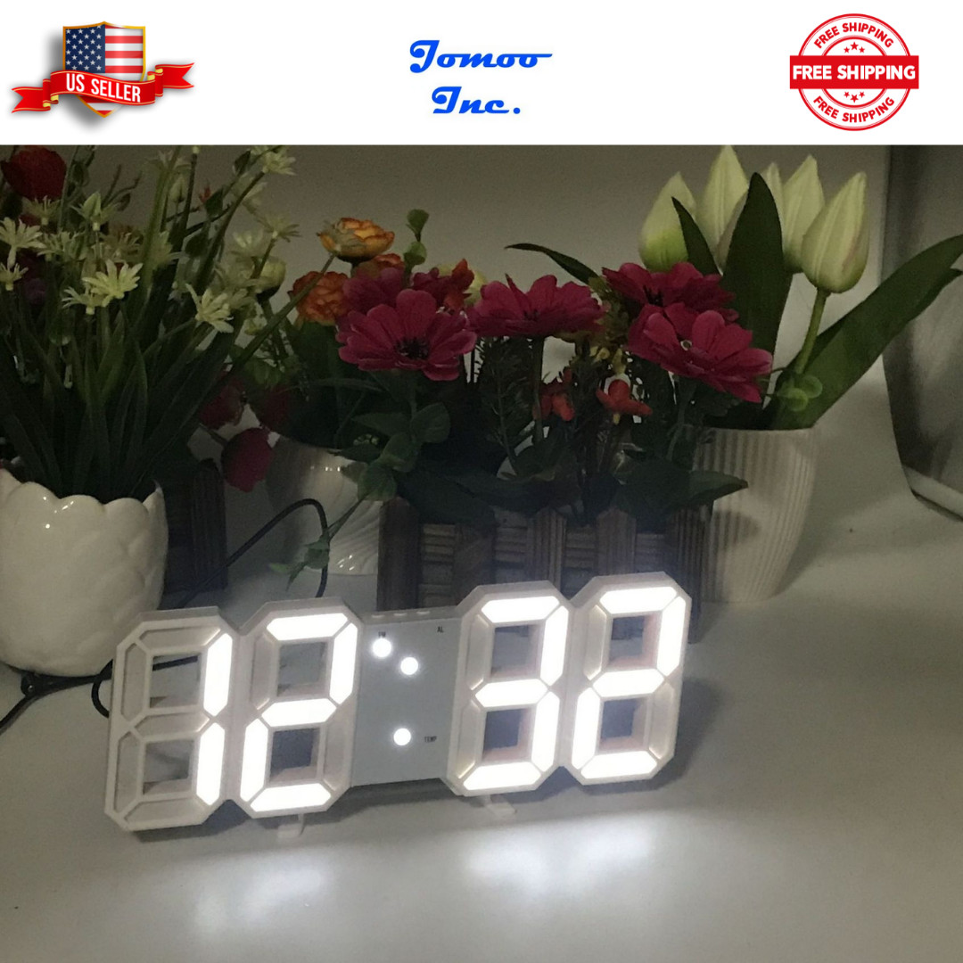 Digital 3D LED Wall Desk Alarm Clock 9.7″ Brightness Adjustable Gift Present