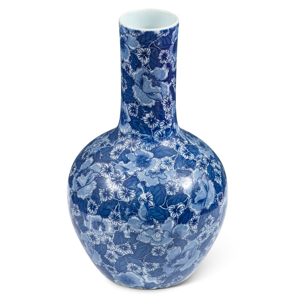 US SELLER – Blue White Porcelain Chinese Tianqiuping Vase Thousand Flower Motif