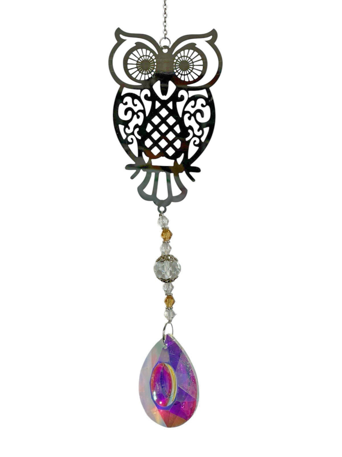 NEW sun catcher crystals rainbow colors hangs 13-15 inches OWL