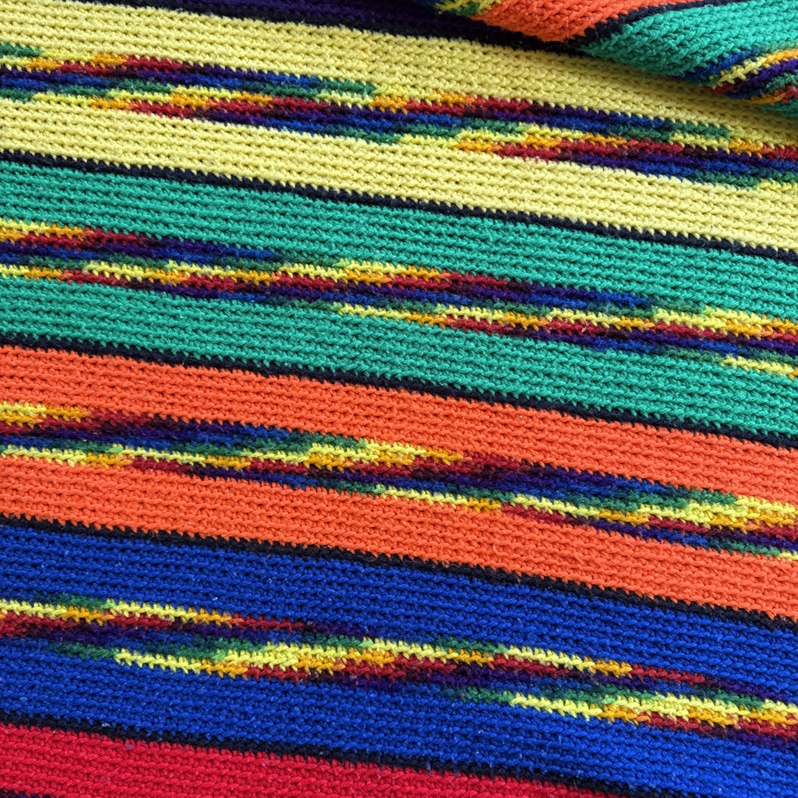 Vintage Colorful Fringed Chevron Pattern Crochet Knit Afghan 70”x 53” Reversible