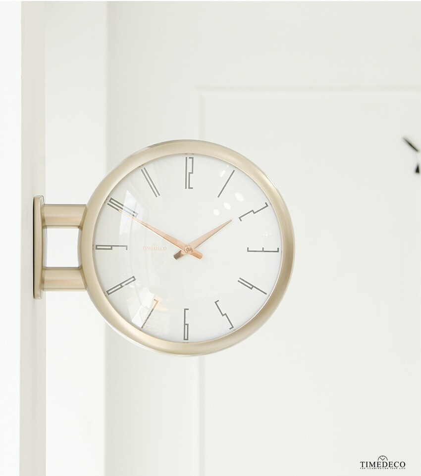 Modern Art Design Double Sided Wall Clock Station Silent Clock Decor White A7GD