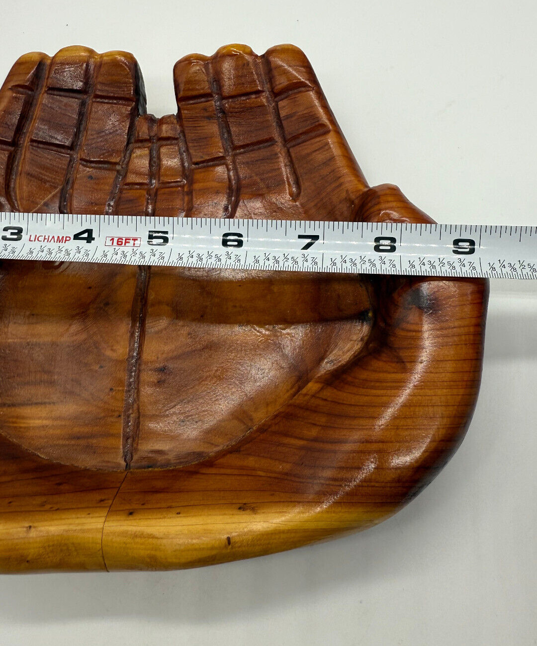 Wood Carved Handmade Praying Hand Shape Bowl “Giving Hands” Signed 2011