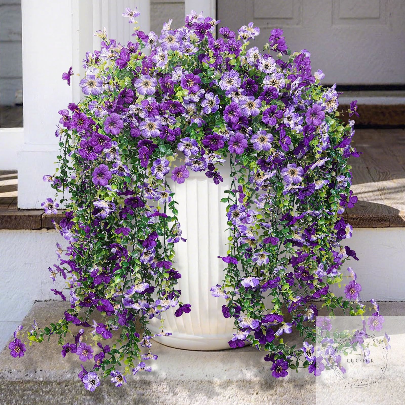 Artificial Hanging Flowers for Outdoors Faux Plants Spring Porch Decor, 2 Pcs