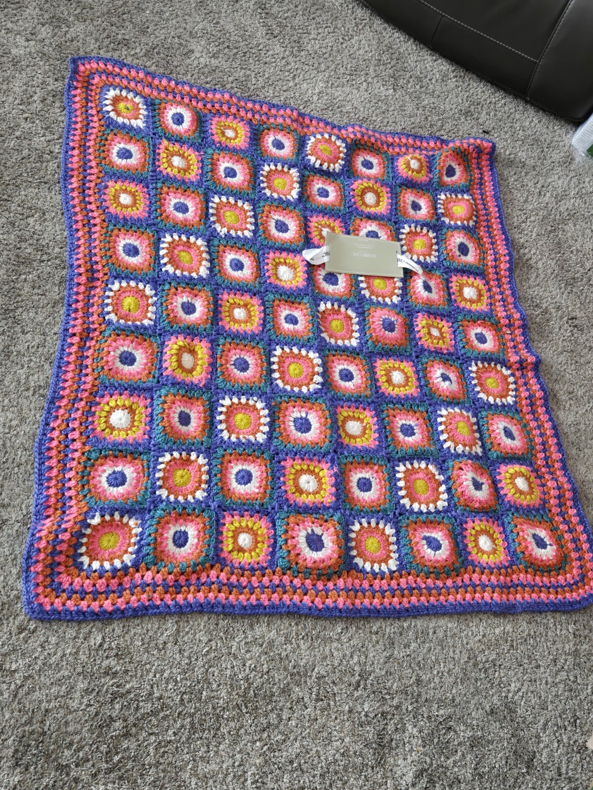 SHABBY CHIC CROCHET BRIGHT GRANNY SQUARE DECORATIVE THROW BLANKET AfGHAN