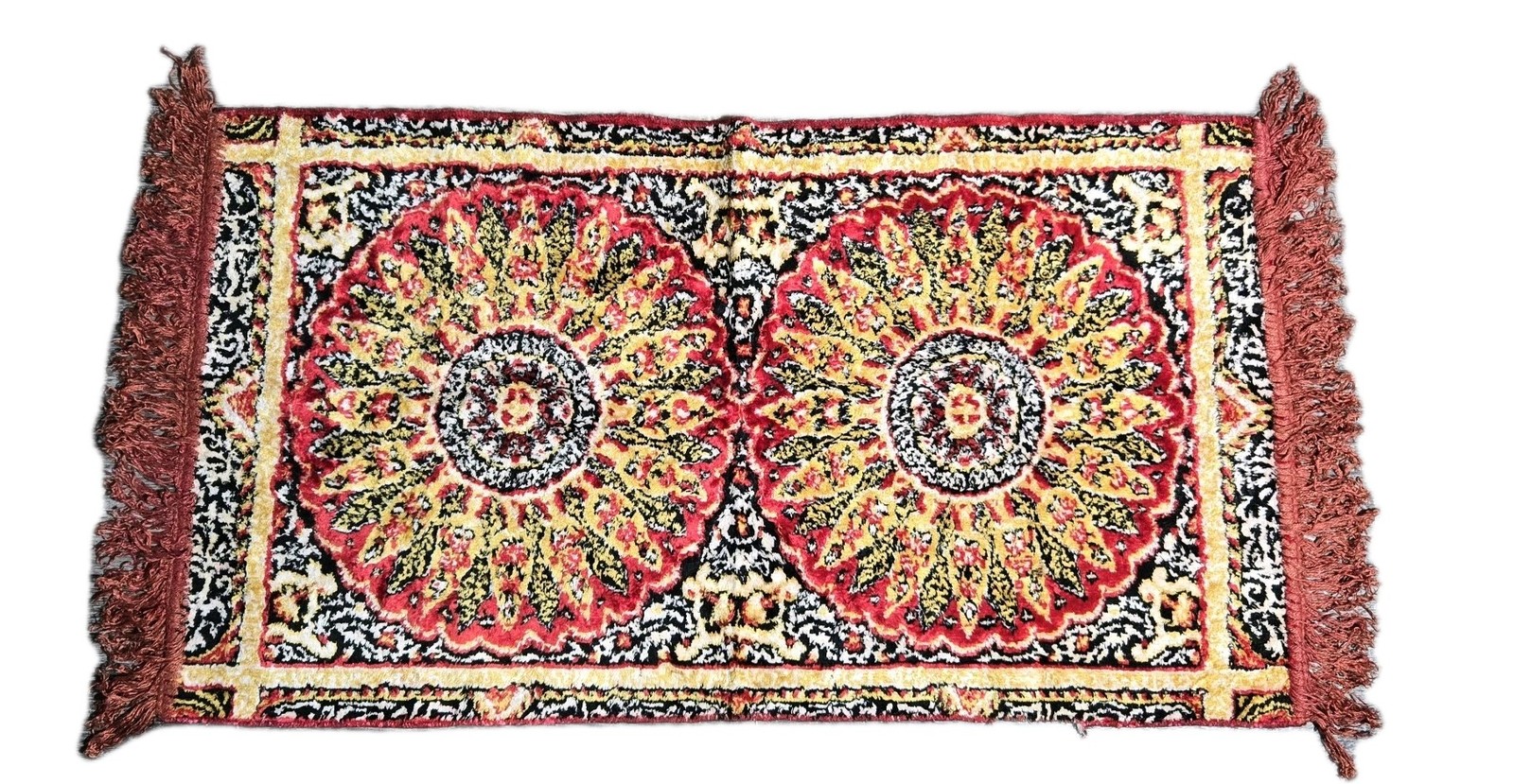 Vintage BOHO Tapestry Mini Rug Runner Decor Kaleidoscope Fringed Edges 36″ x 18″