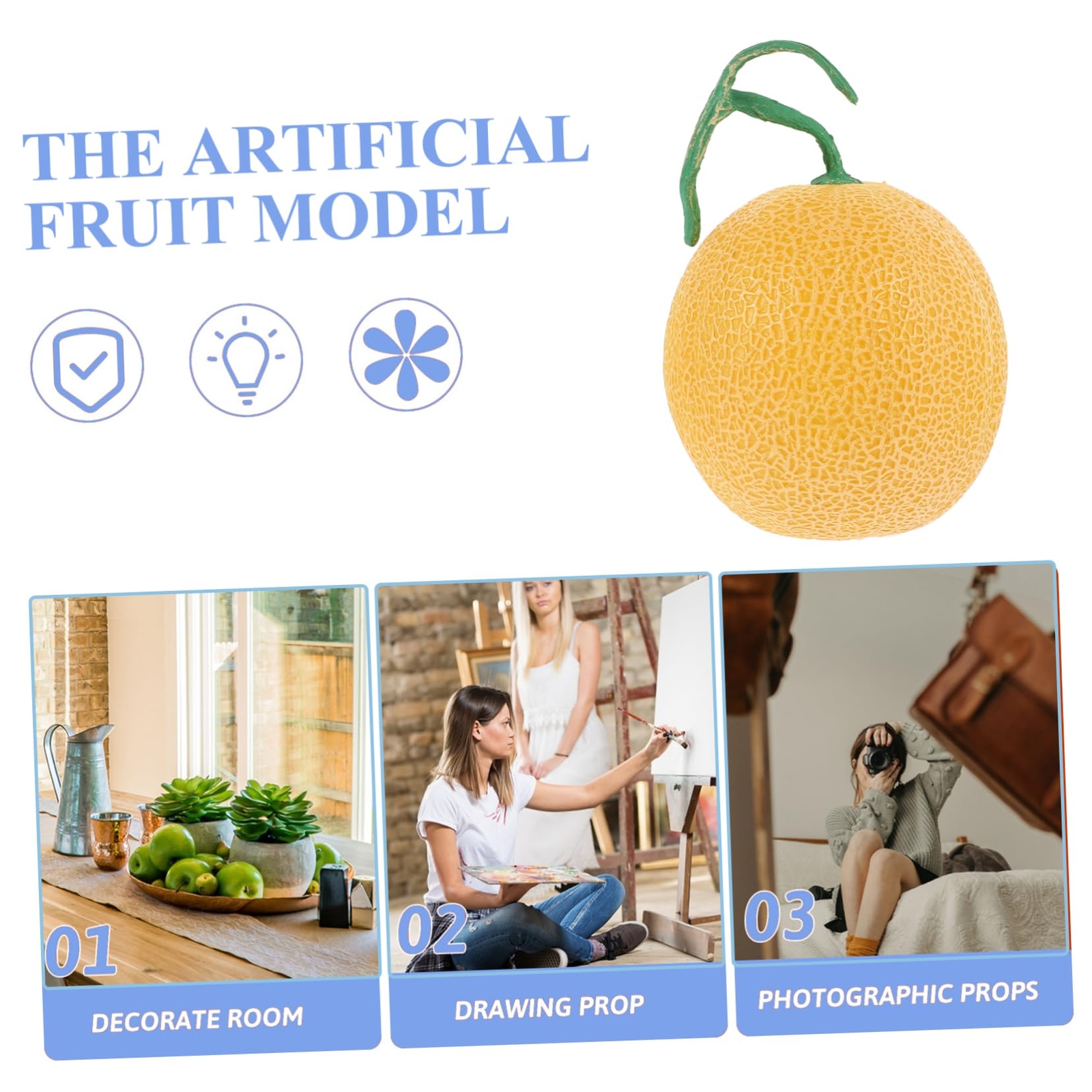 Fruit Decor Plastic Decorative Simulation Prop Fake Cantaloupe Imitation Cant…