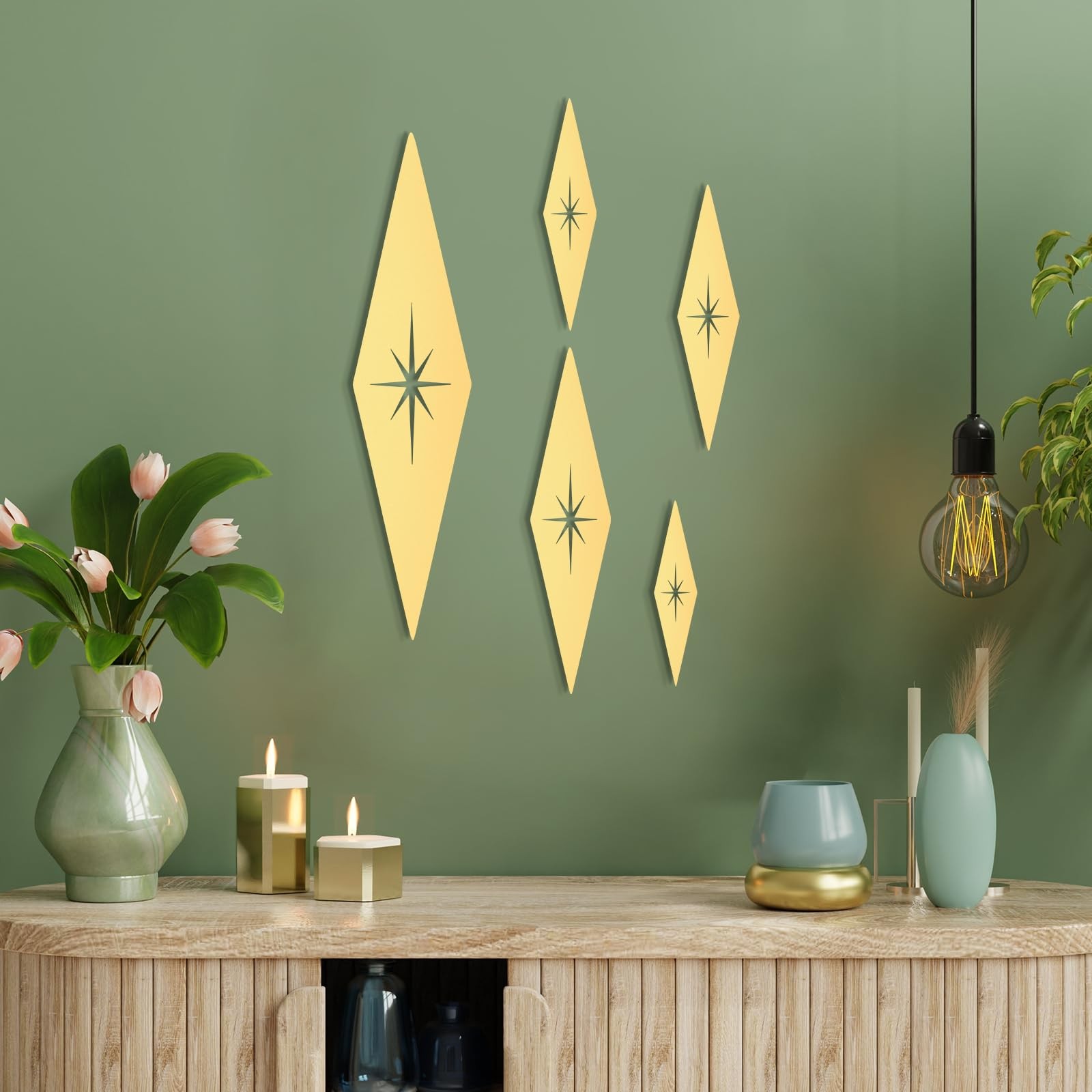 5 Pieces Mid Century Modern Gold Starburst Metal Wall Art Decor Set