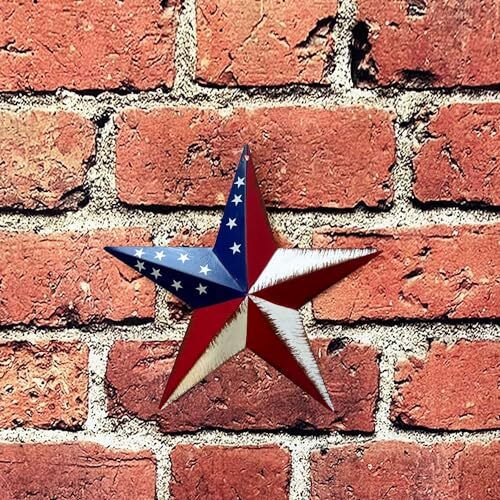 Rainbow Handcrafts Rustic Metal 3D Barn Star Patriotic Wall 8in Multicolor