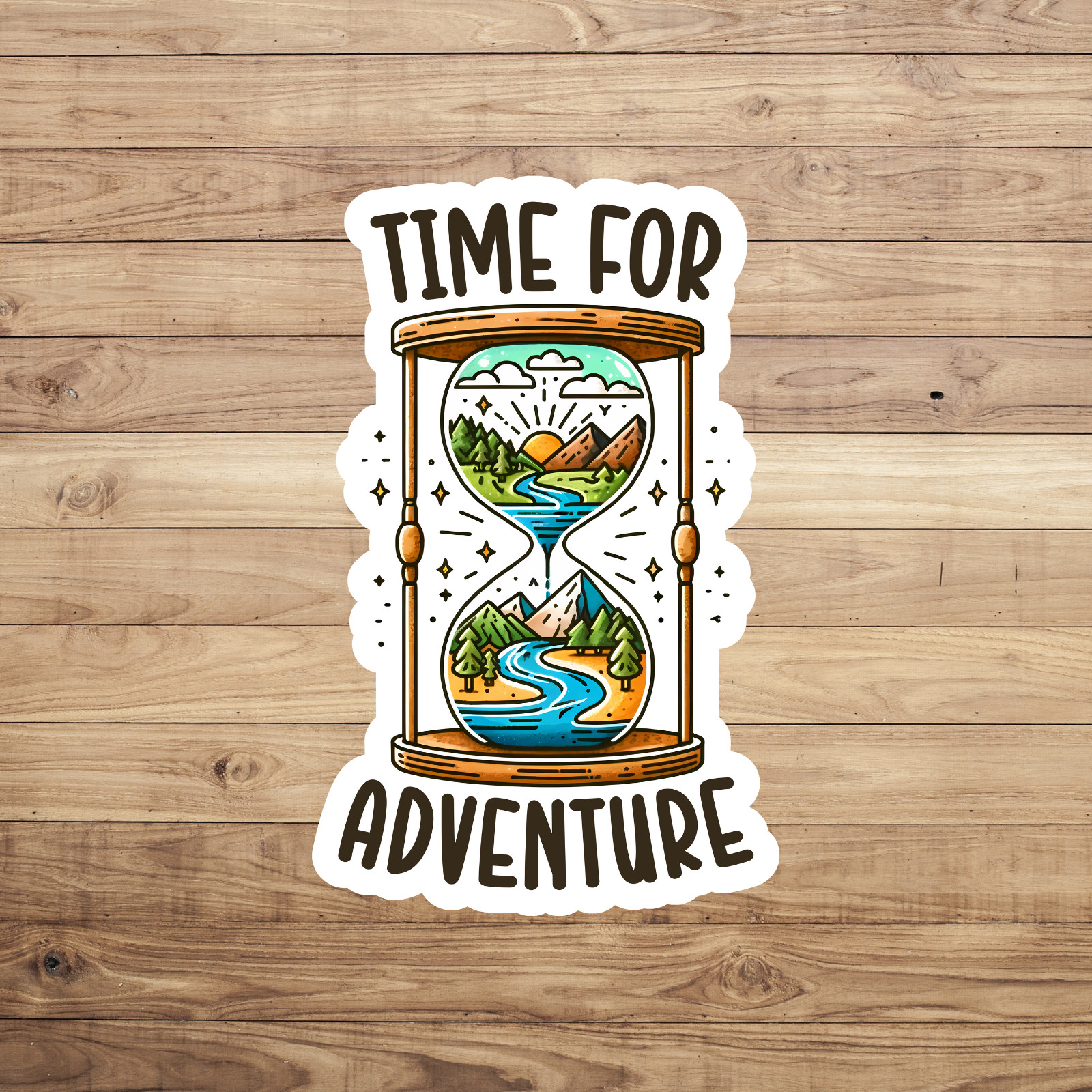 Time for adventure sticker vinyl decal hourglass nature hiking outdoor novelty