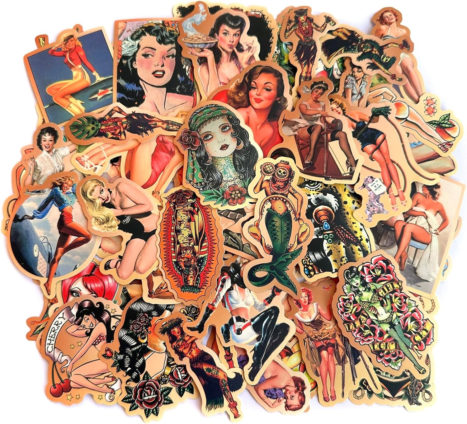 American Traditional Stickers Vintage Retro Pinup Sticker Pack, Vinyl Waterproof