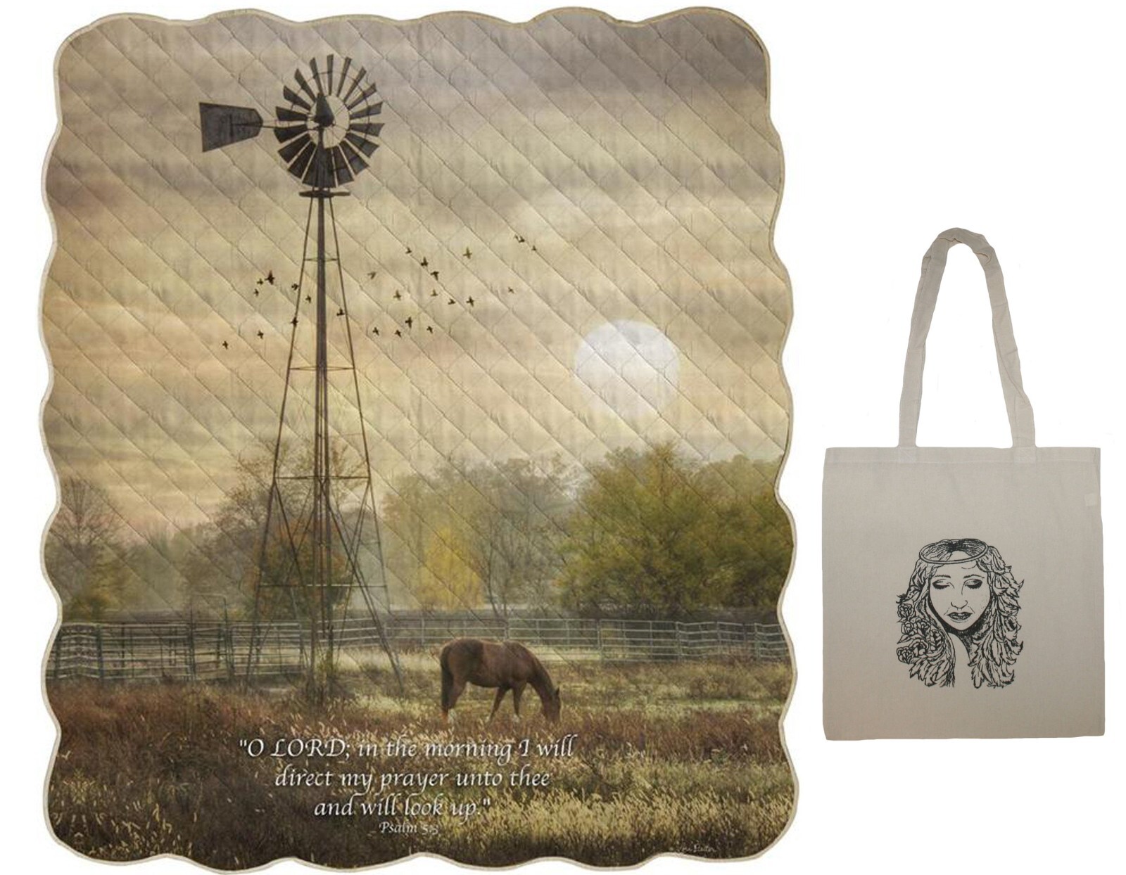 O’Lord in the Morning Inspirational Quilt and Angel Tote Bundle Set 50″ x 60″