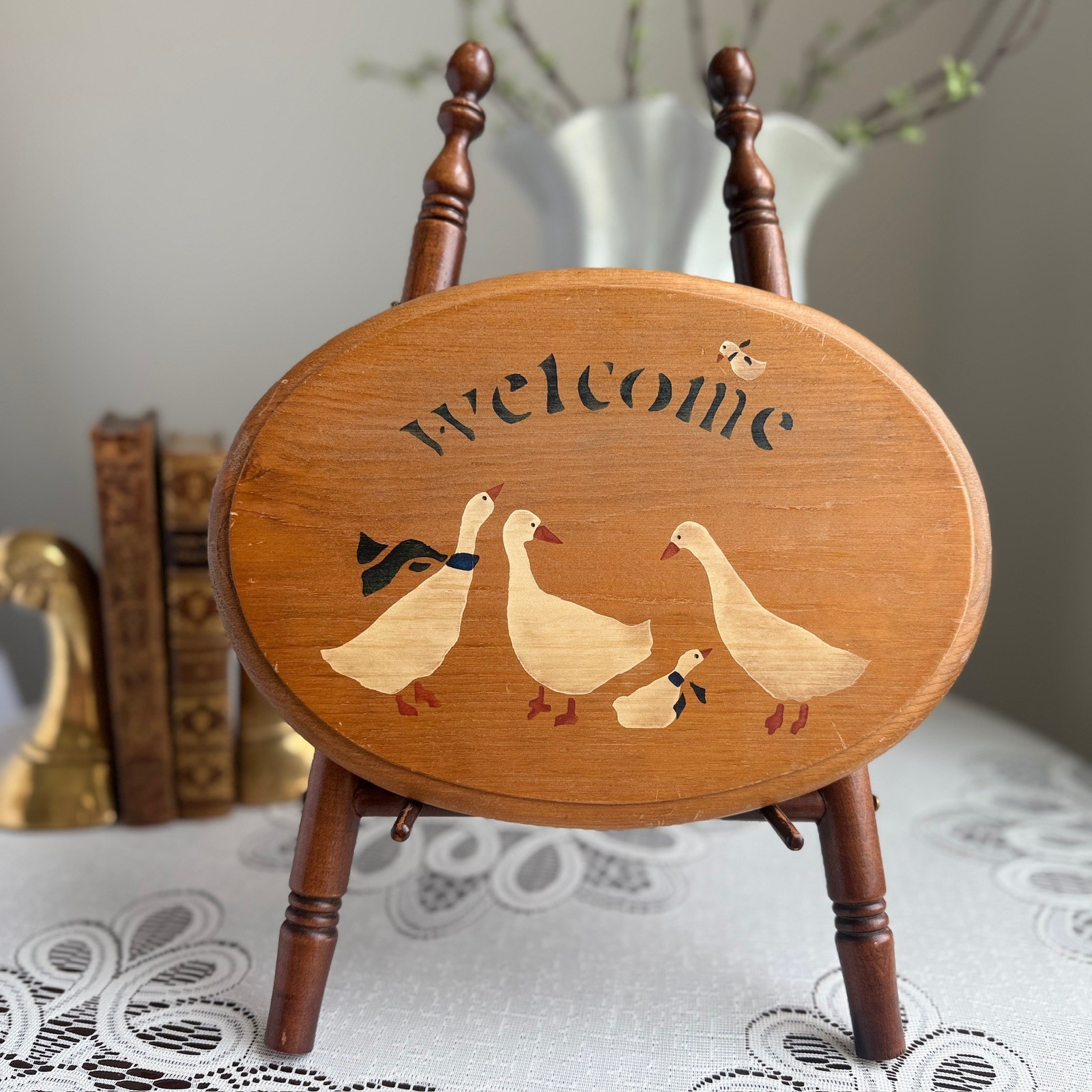 Vintage Wooden Goose Welcome Wall Plaque Farmhouse Cottagecore Decor
