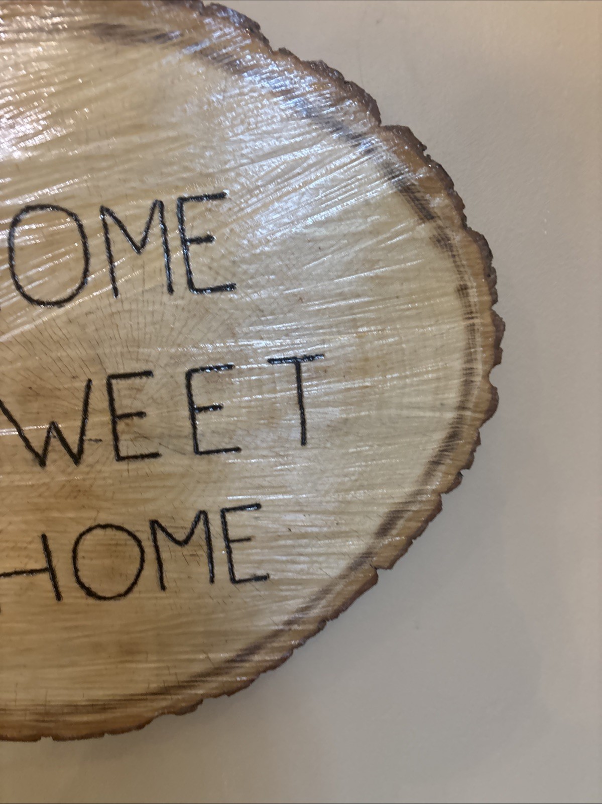 VTG Wood Log Slice Engraved Home Sweet Home Sign Hand-Made Farmhouse Home Decor