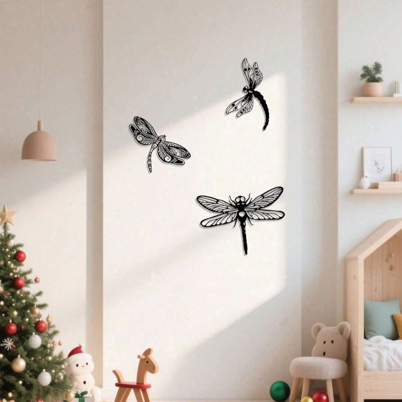 Gothic Dragonfly Wall Art Set of 3 Handmade Black Iron Vintage Sculpture Decor