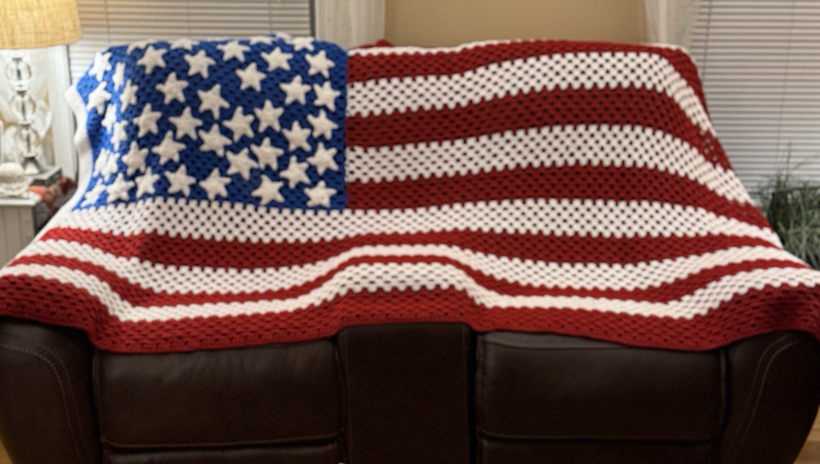 American Flag Afghan Granny Throw Blanket Handmade Crochet Patriotic USA July 4