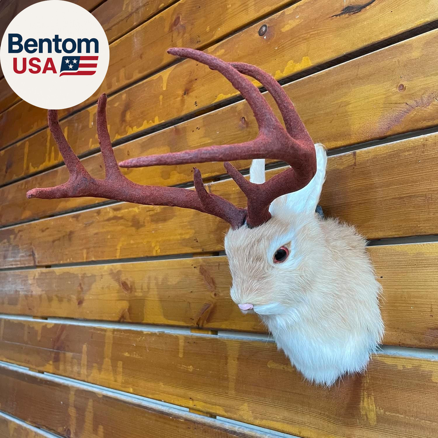 Realistic Jackalope Head Wall Mount with Artificial Horns Yellow for Home or Off