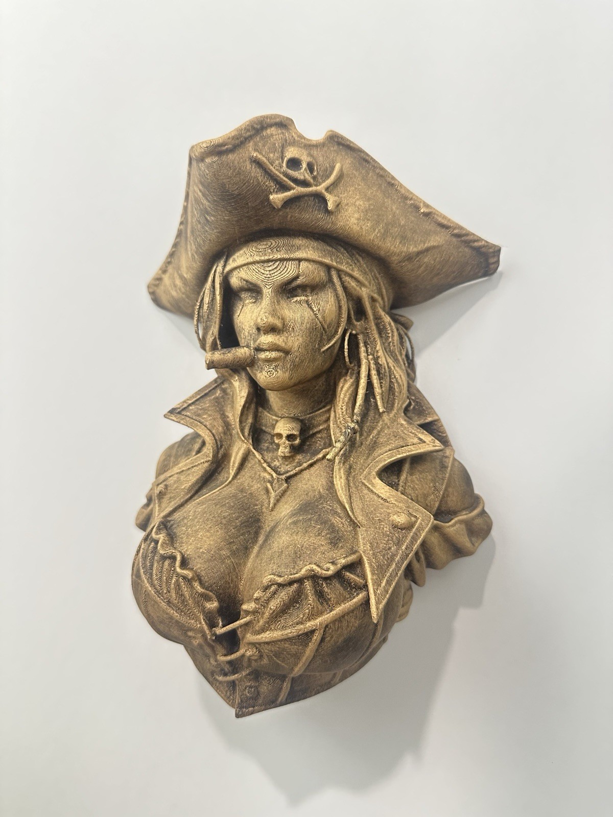 Hand Painted Gothic Pirate Wall Sculpture Bust Dark Fantasy Bar Man Cave Decor
