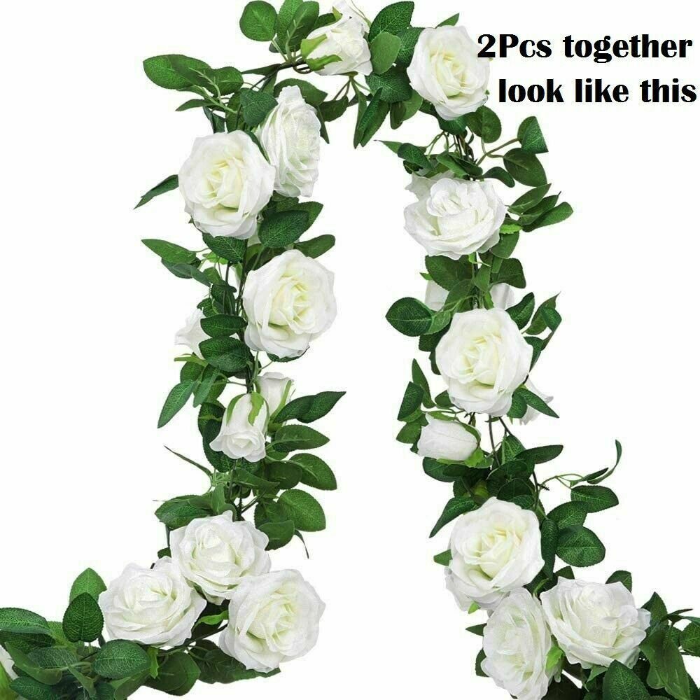 6× Garland Wall Artificial Hanging Rose Flowers Vine 7.5 Ft Wedding Home Decor
