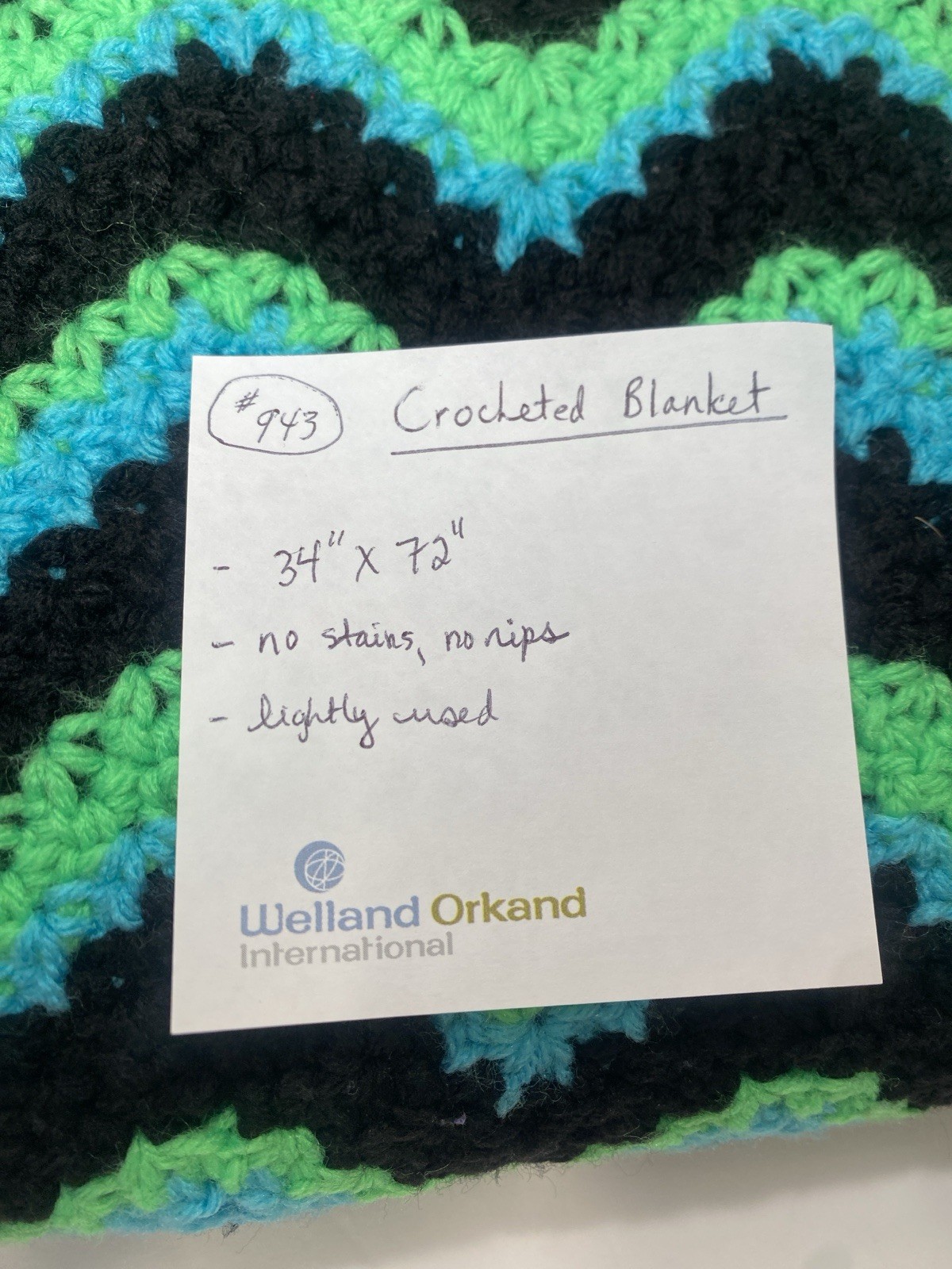Crochet Herringbone Zig Zag Black Green Afghan Blanket 34×72” 943