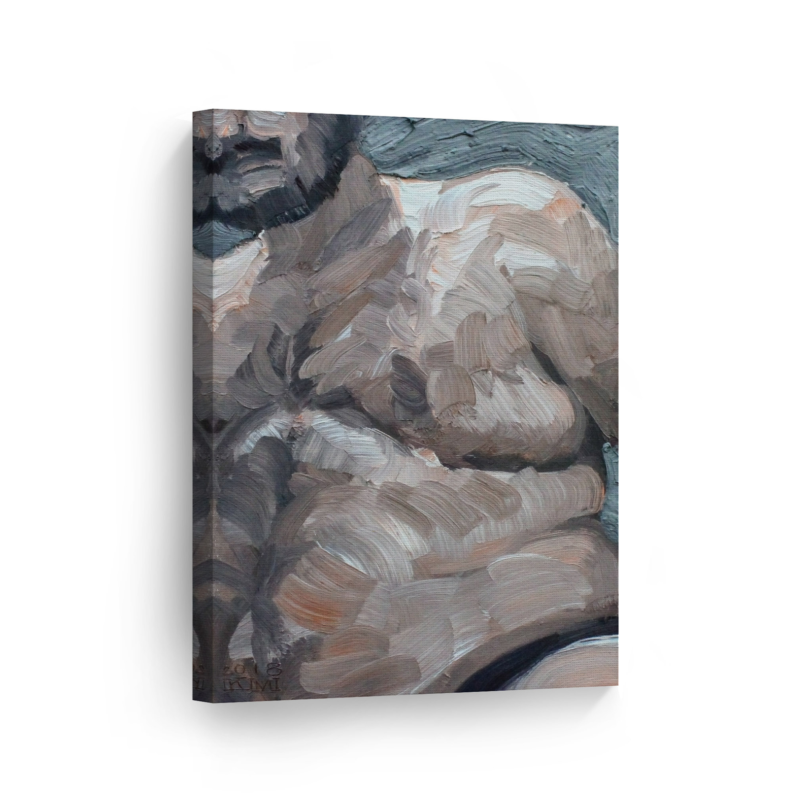 Fat Bearded Man Portrait Oil Painting LGBT Half Nude Gay Canvas Wall Art Print