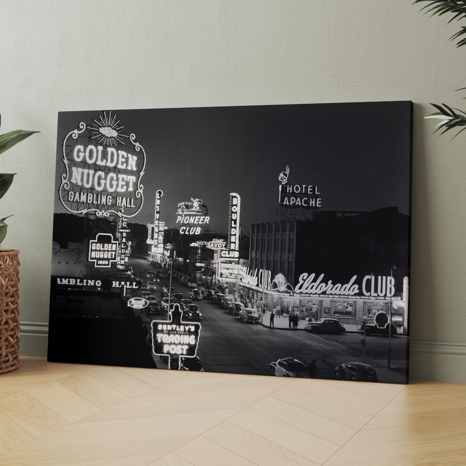 Las Vegas Fremont Street 1940s Gambling Casino Black White Canvas Wall Art Print