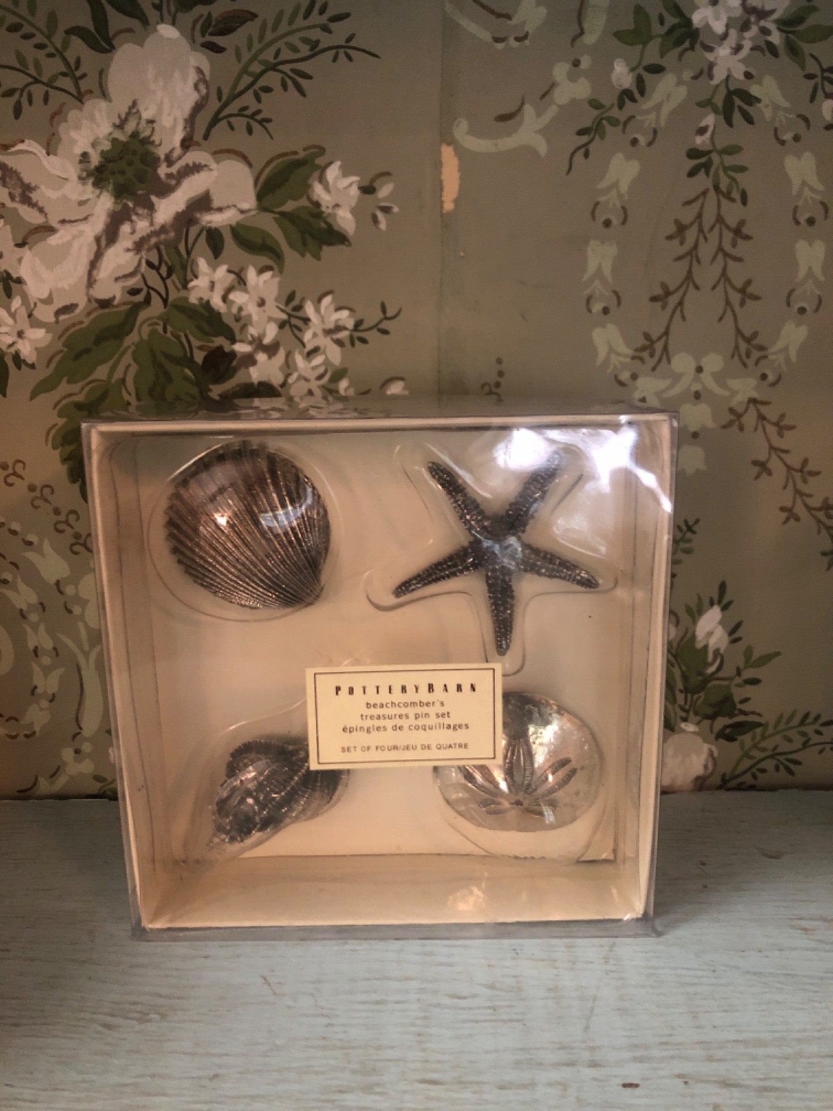 Pottery Barn Vintage Silver Beach Comer’s Pin Set Decor Sea Life Vase Filler